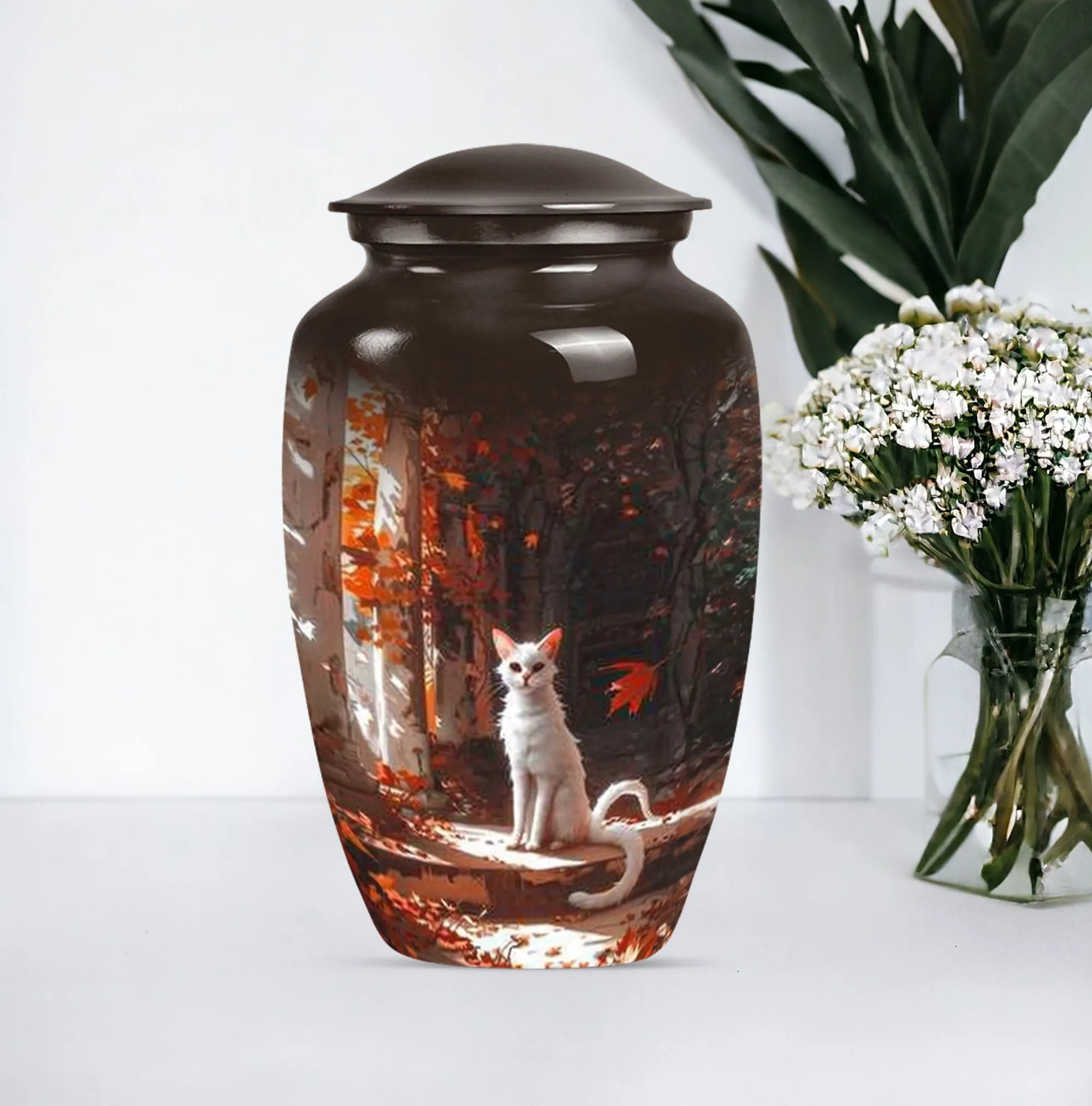 Cherished Memories White Cat Urn - Medium Size Human Keepsake