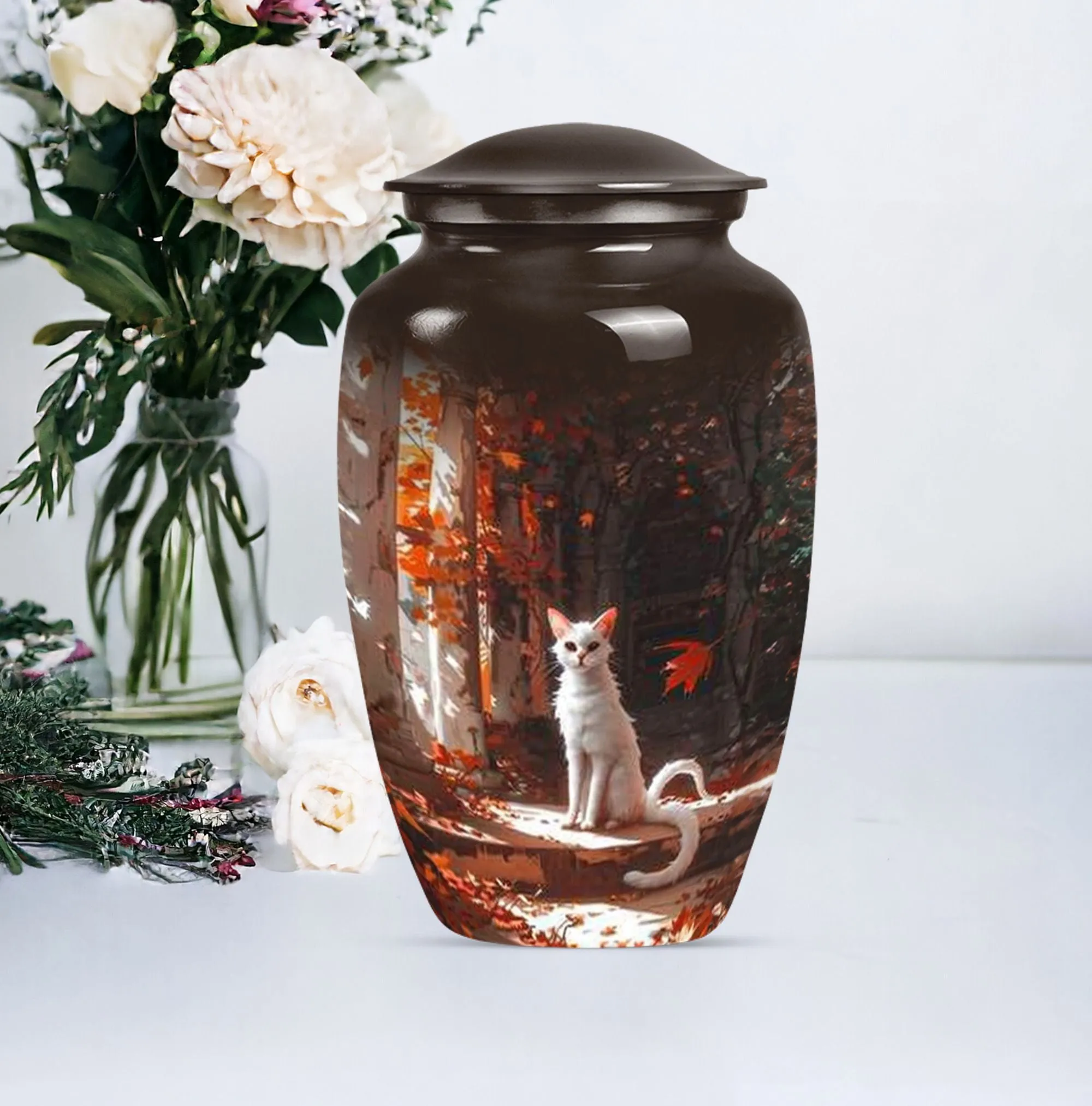 Cherished Memories White Cat Urn - Medium Size Human Keepsake
