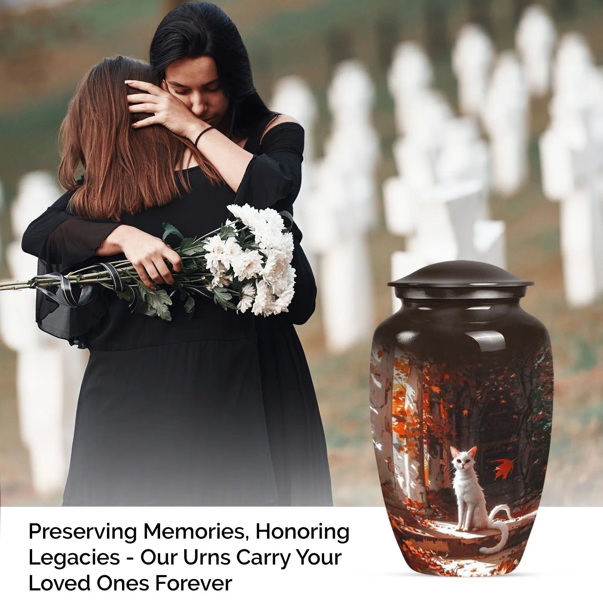 Cherished Memories White Cat Urn - Medium Size Human Keepsake