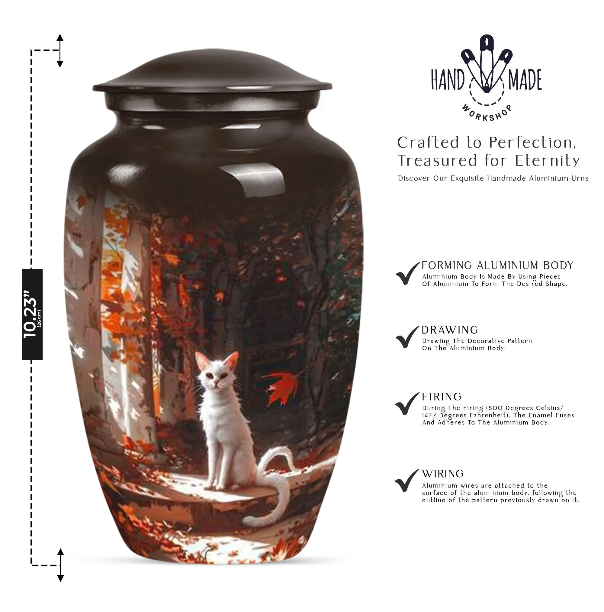 Cherished Memories White Cat Urn - Medium Size Human Keepsake