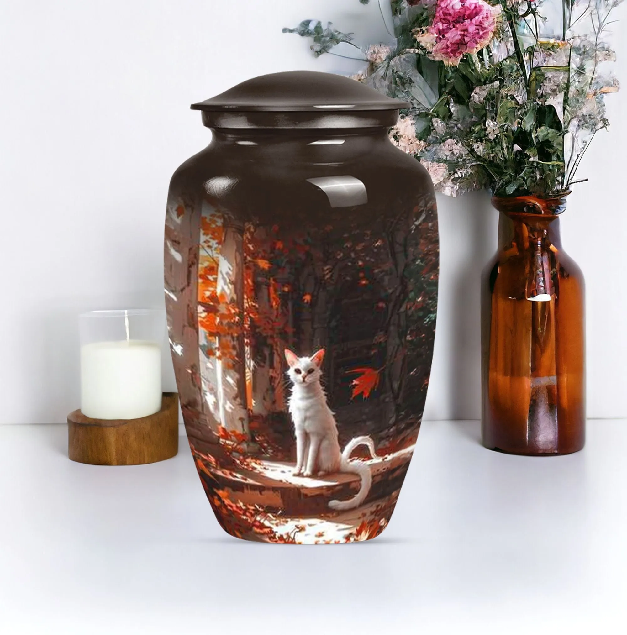 Cherished Memories White Cat Urn - Medium Size Human Keepsake