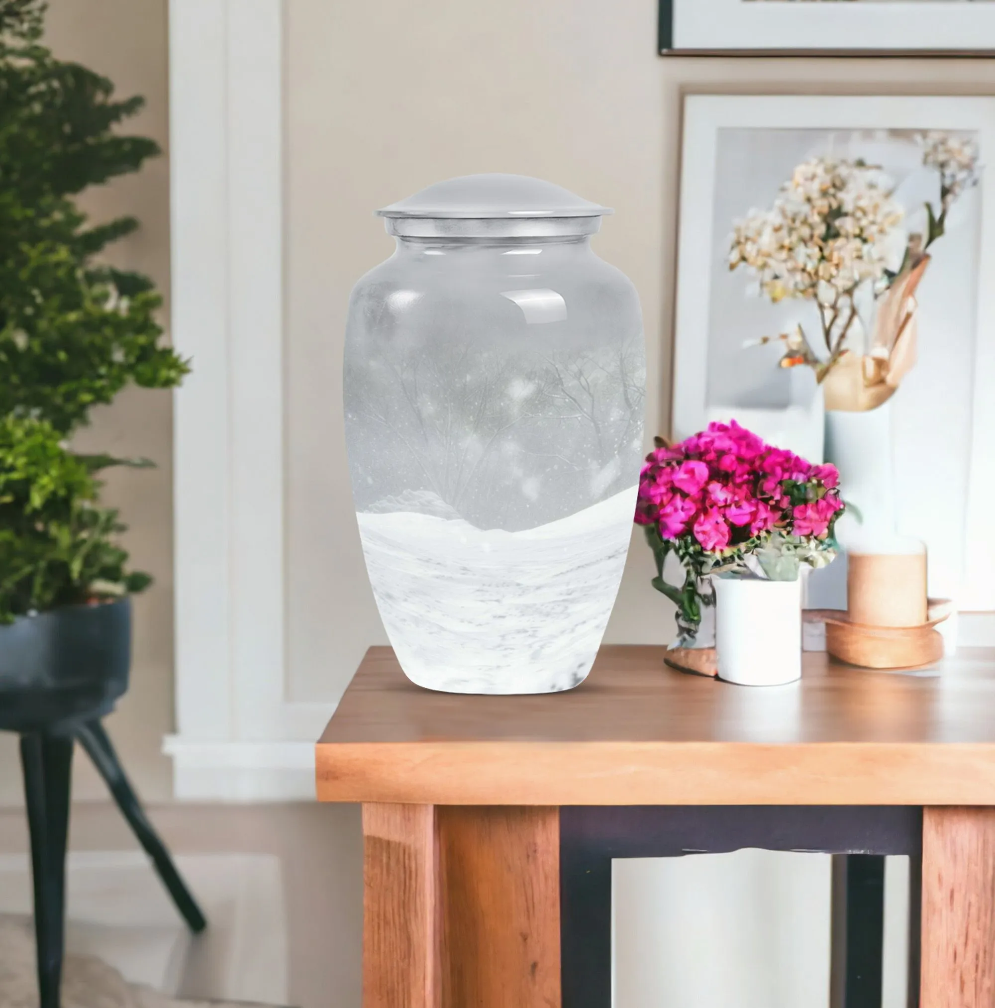 Classic Abstract Mountain Winter Urn: A Unique Cremation Memorial