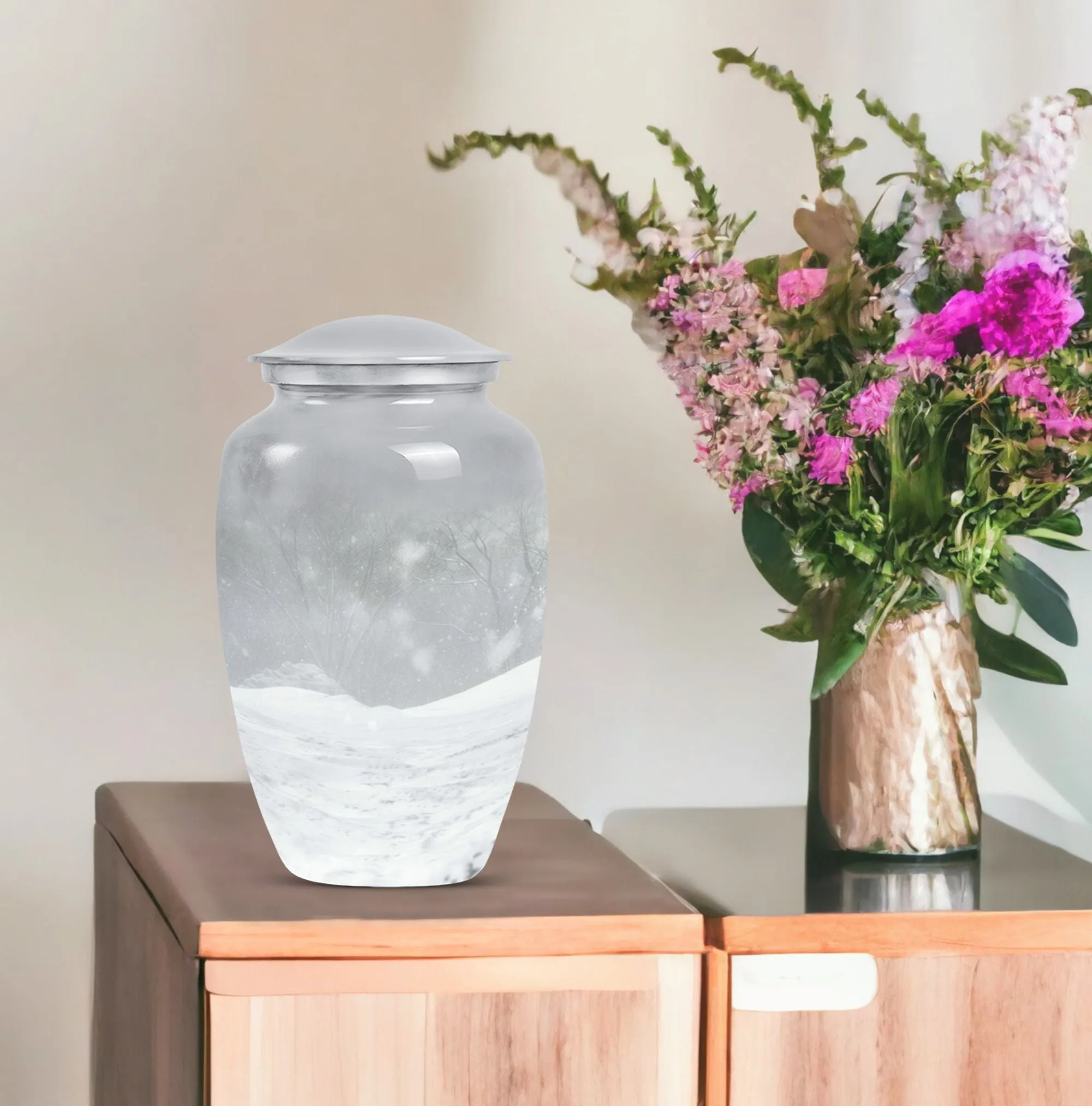 Classic Abstract Mountain Winter Urn: A Unique Cremation Memorial