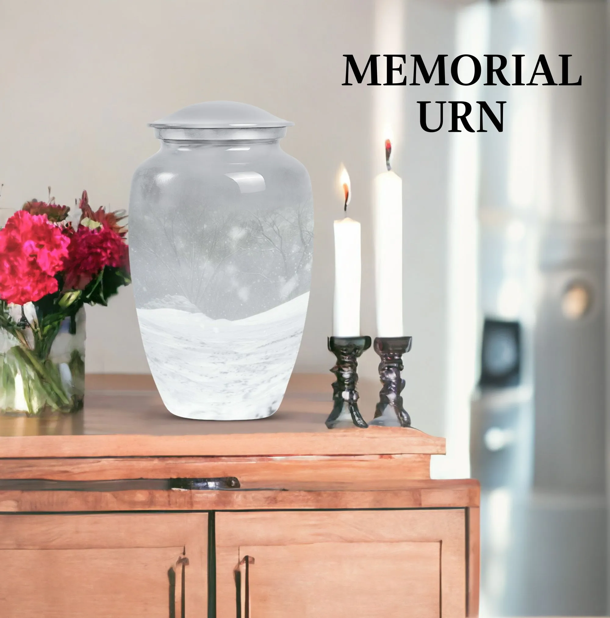 Classic Abstract Mountain Winter Urn: A Unique Cremation Memorial