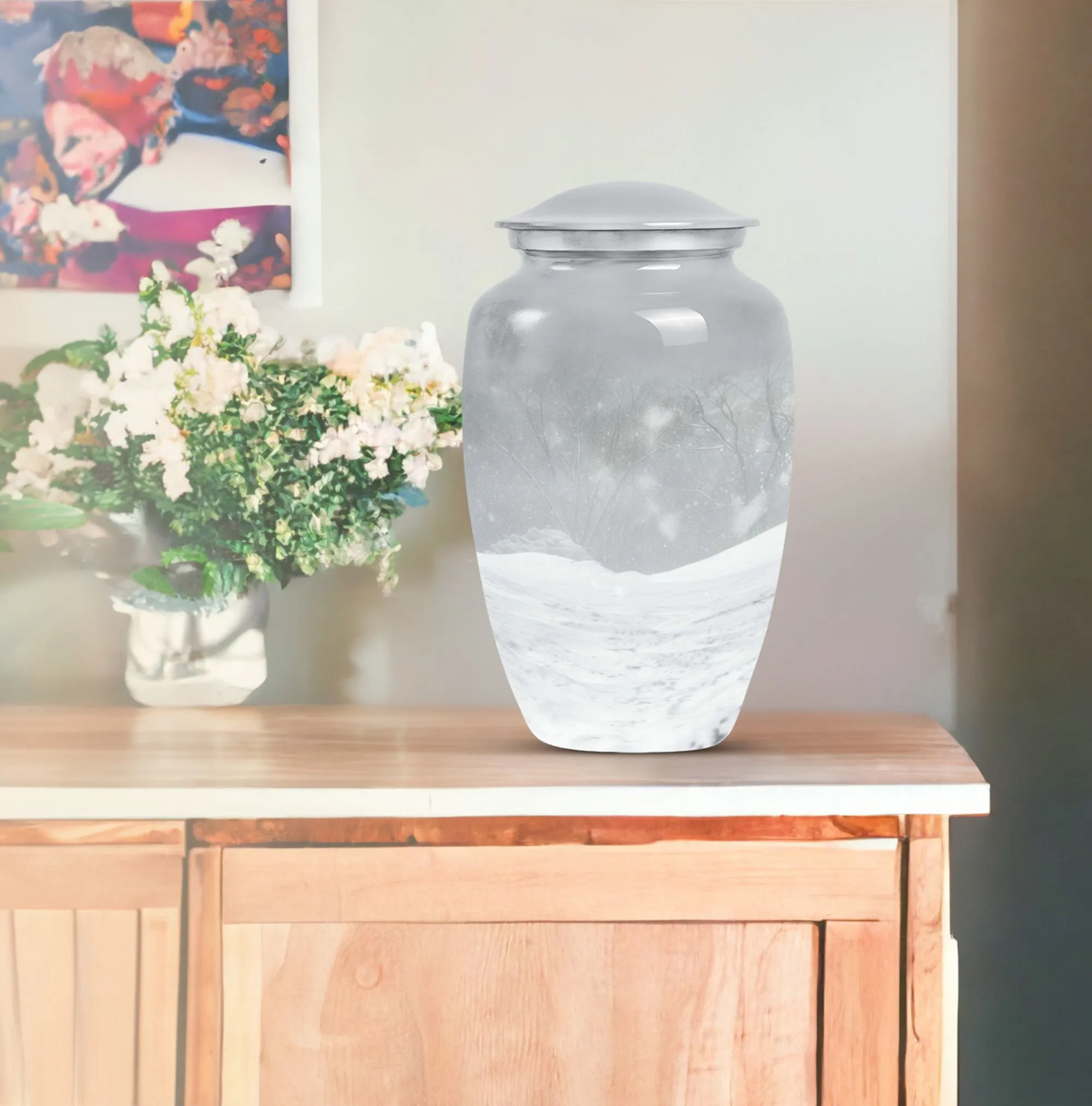 Classic Abstract Mountain Winter Urn: A Unique Cremation Memorial