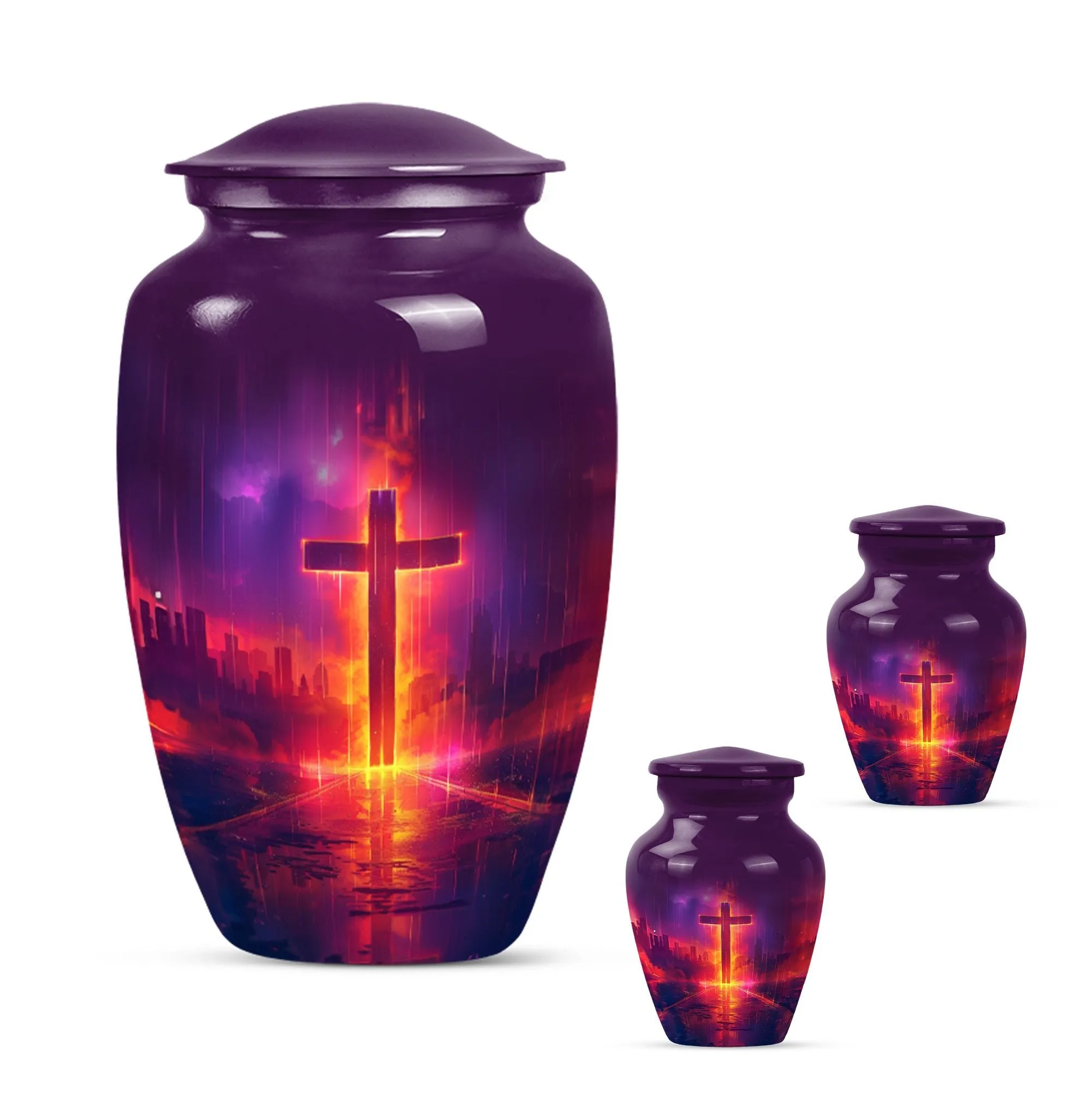 Classic Aurora Borealis Cross Urn - Cremation Solution for Men