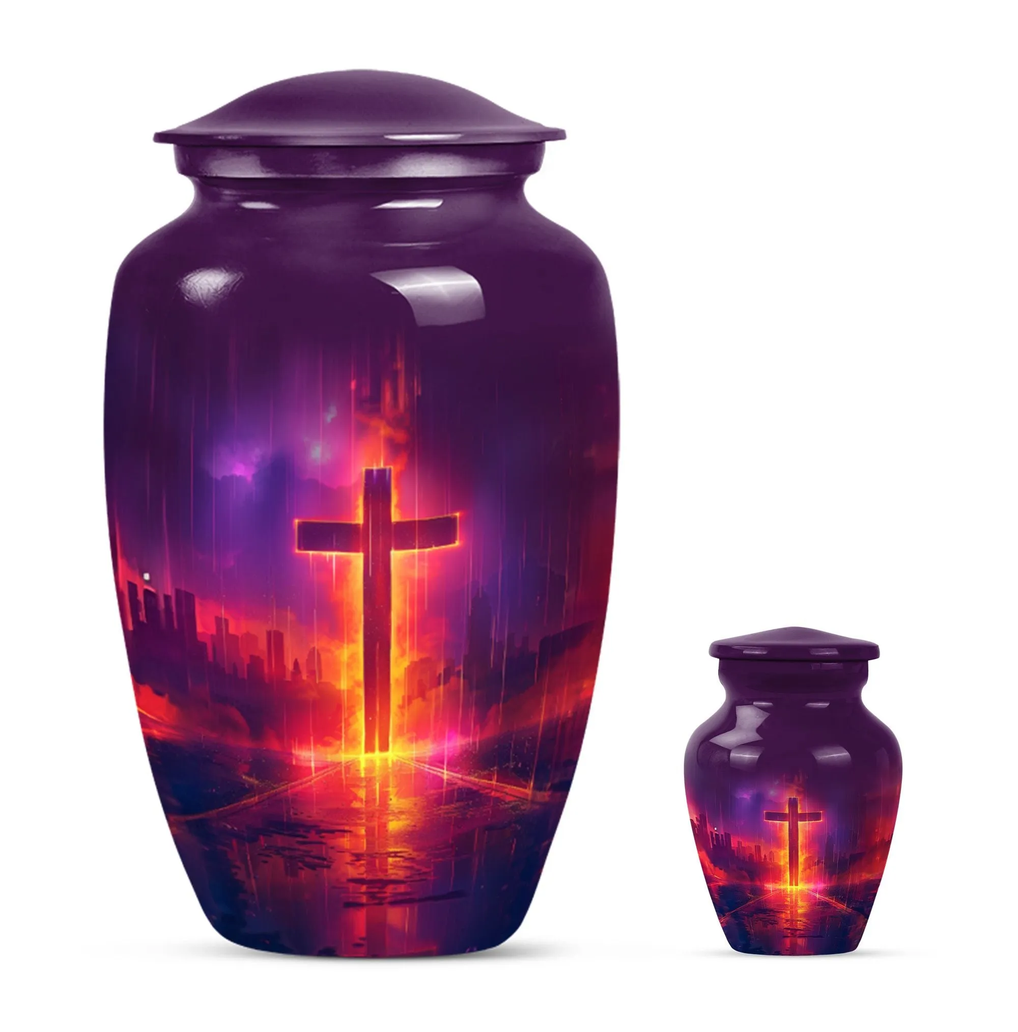 Classic Aurora Borealis Cross Urn - Cremation Solution for Men