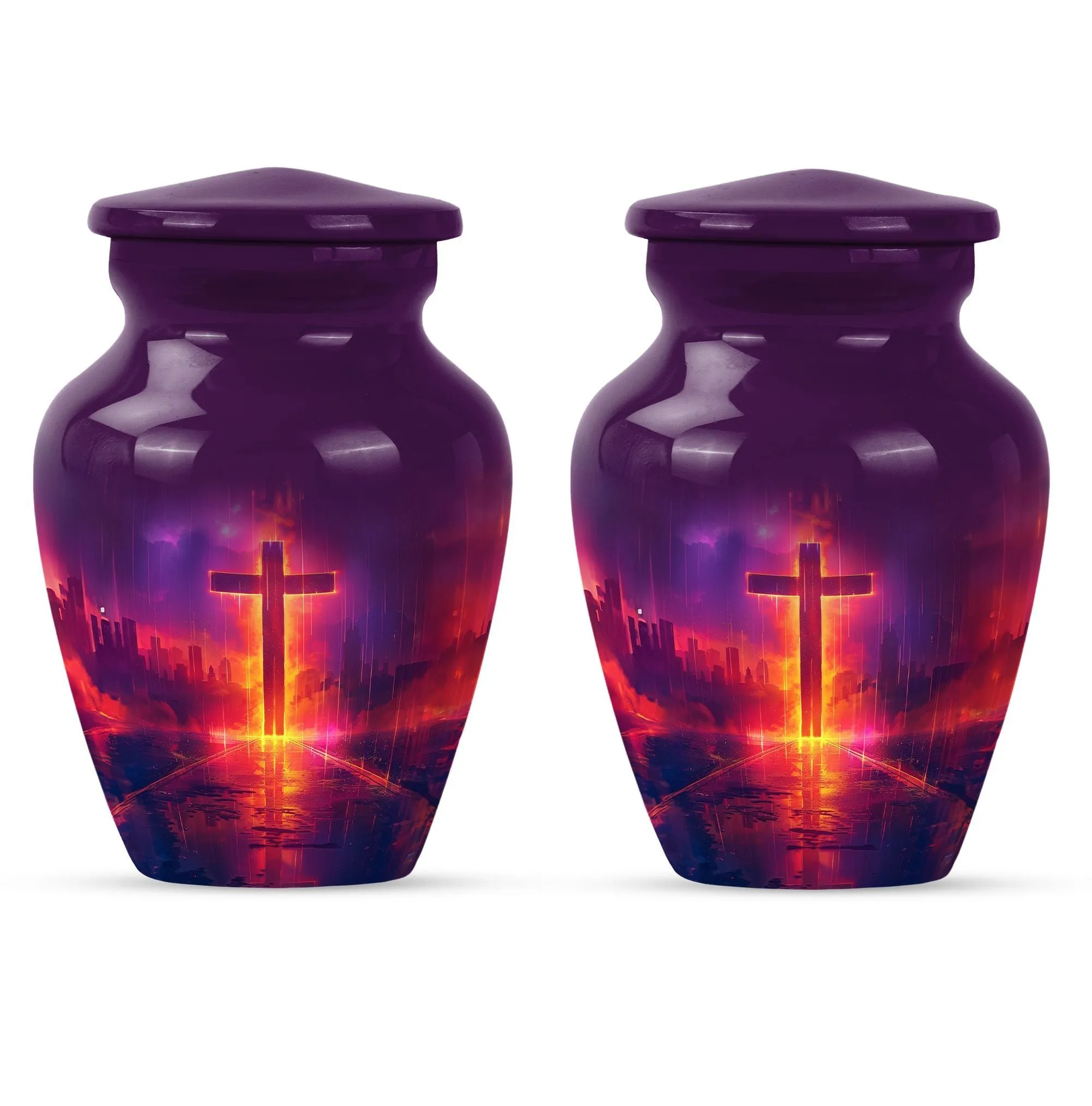 Classic Aurora Borealis Cross Urn - Cremation Solution for Men
