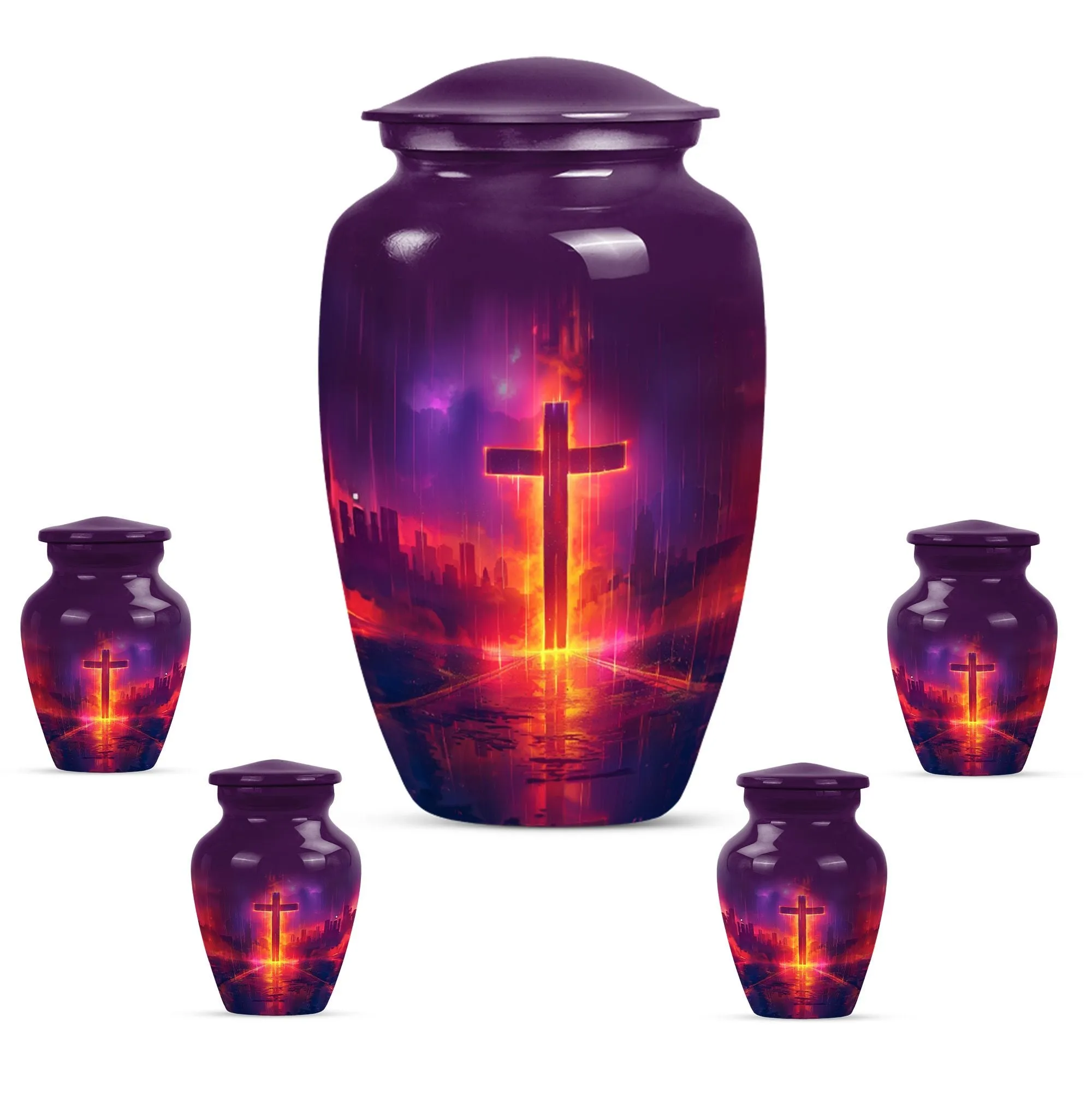 Classic Aurora Borealis Cross Urn - Cremation Solution for Men