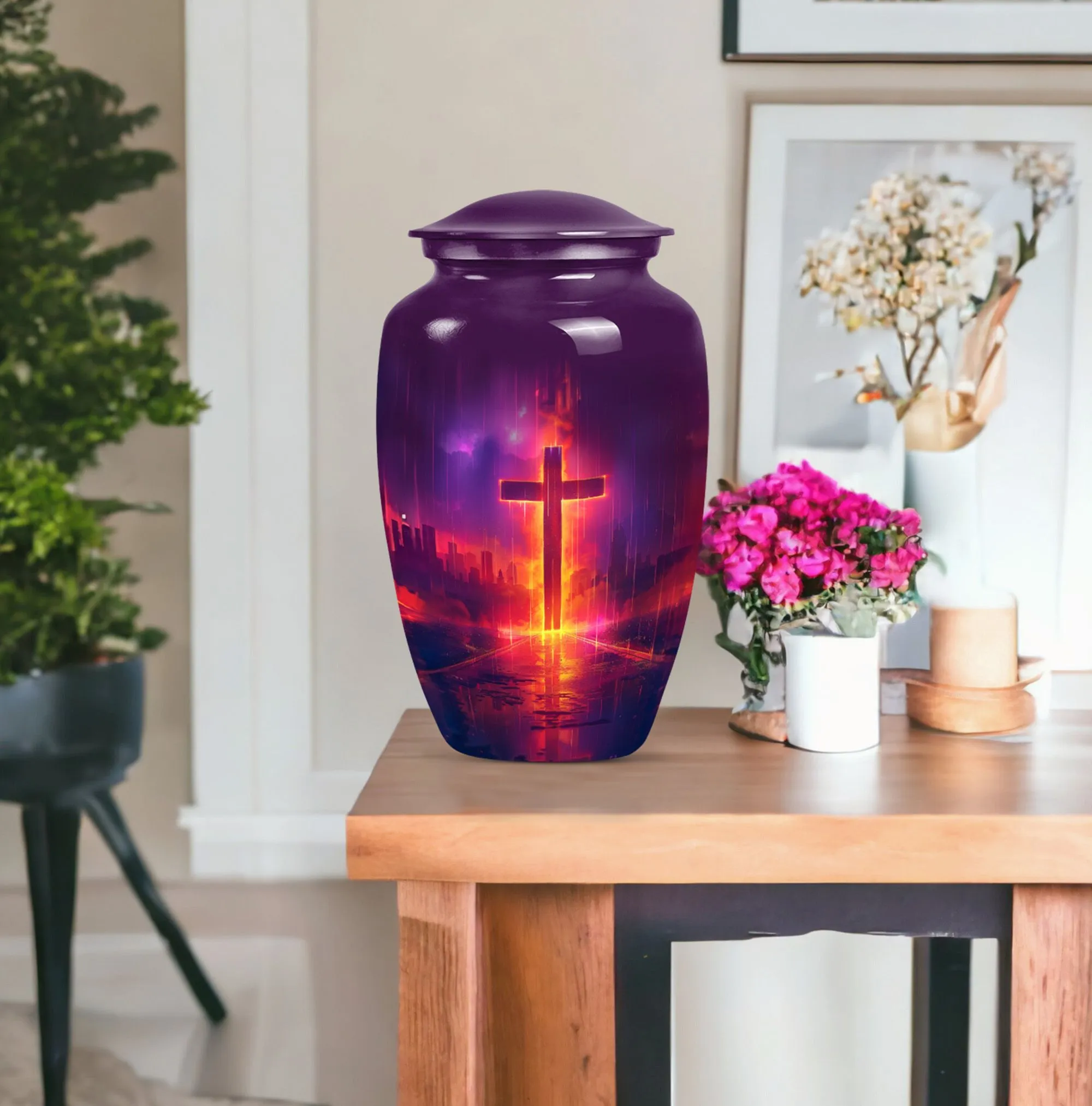 Classic Aurora Borealis Cross Urn - Cremation Solution for Men