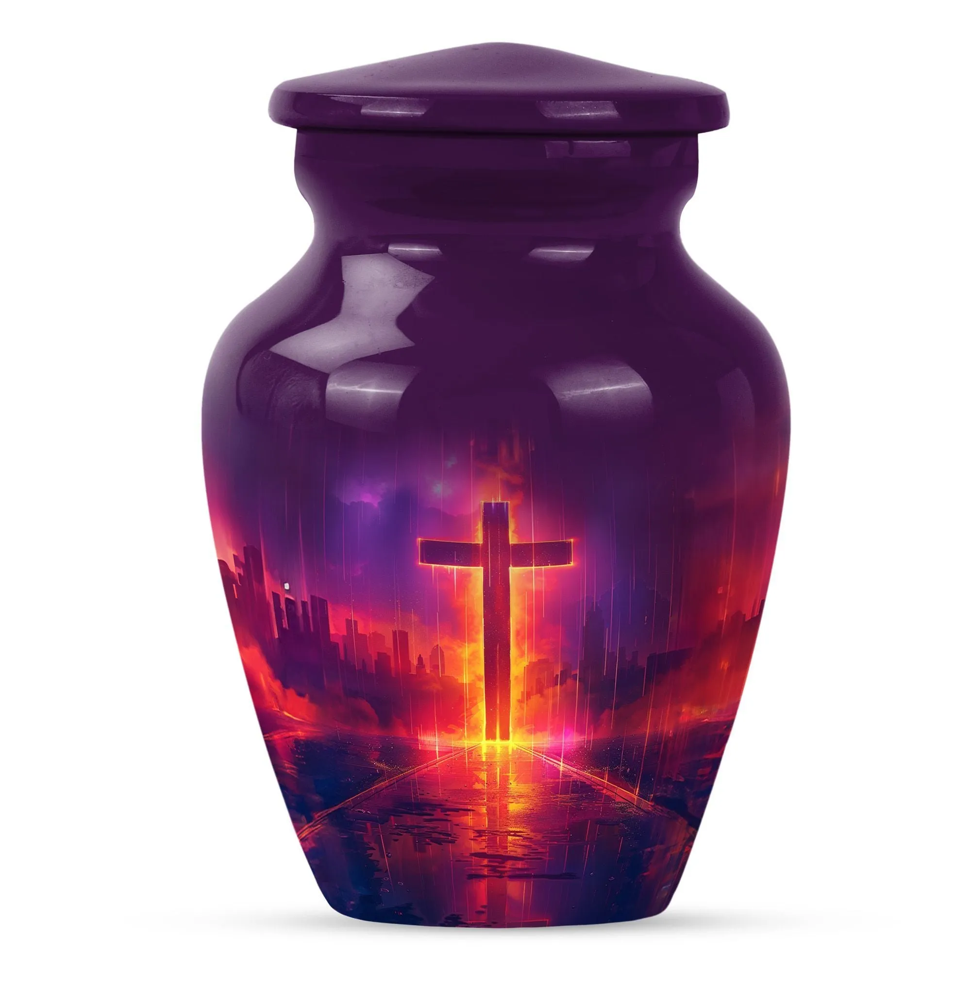 Classic Aurora Borealis Cross Urn - Cremation Solution for Men