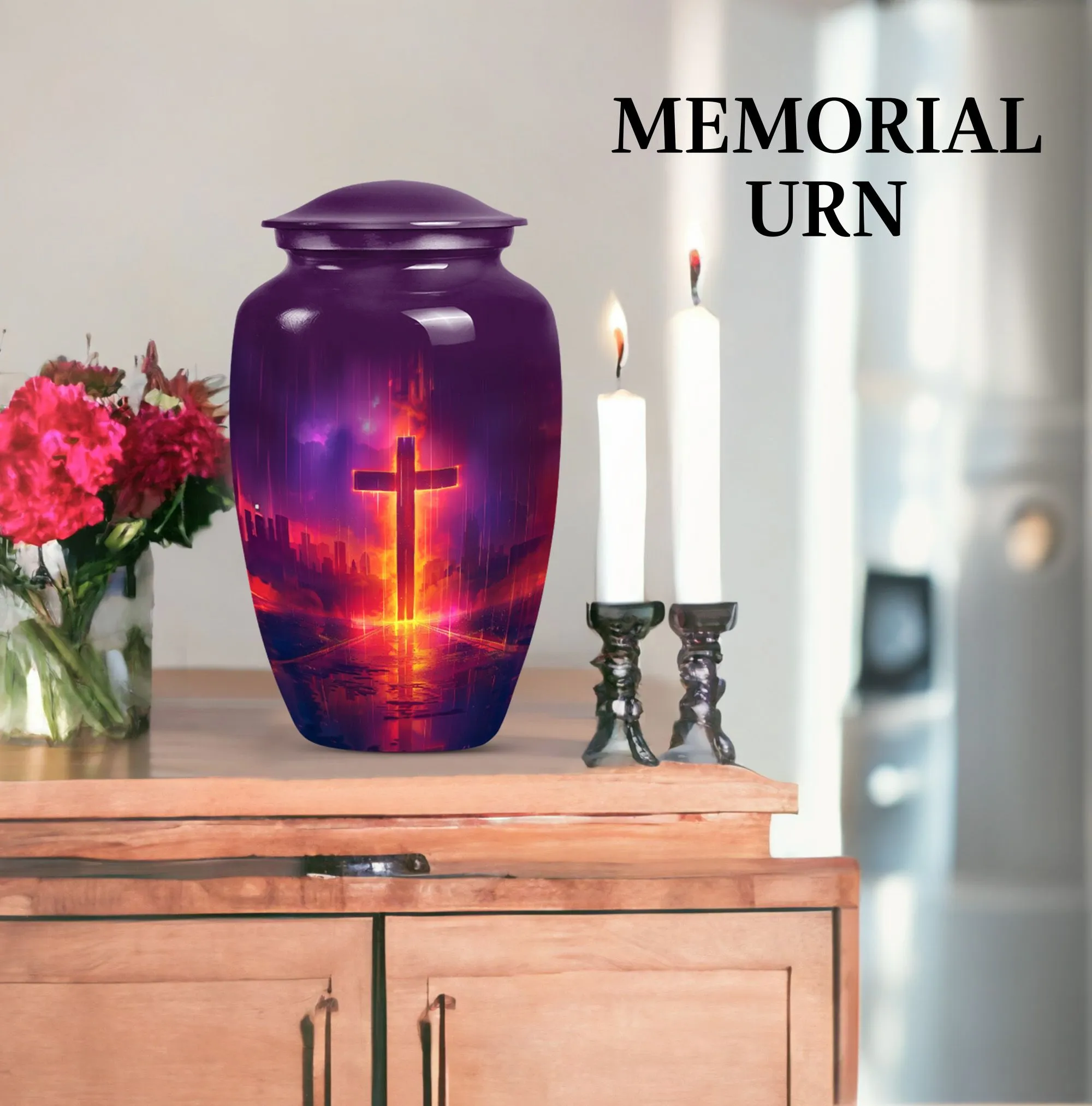 Classic Aurora Borealis Cross Urn - Cremation Solution for Men
