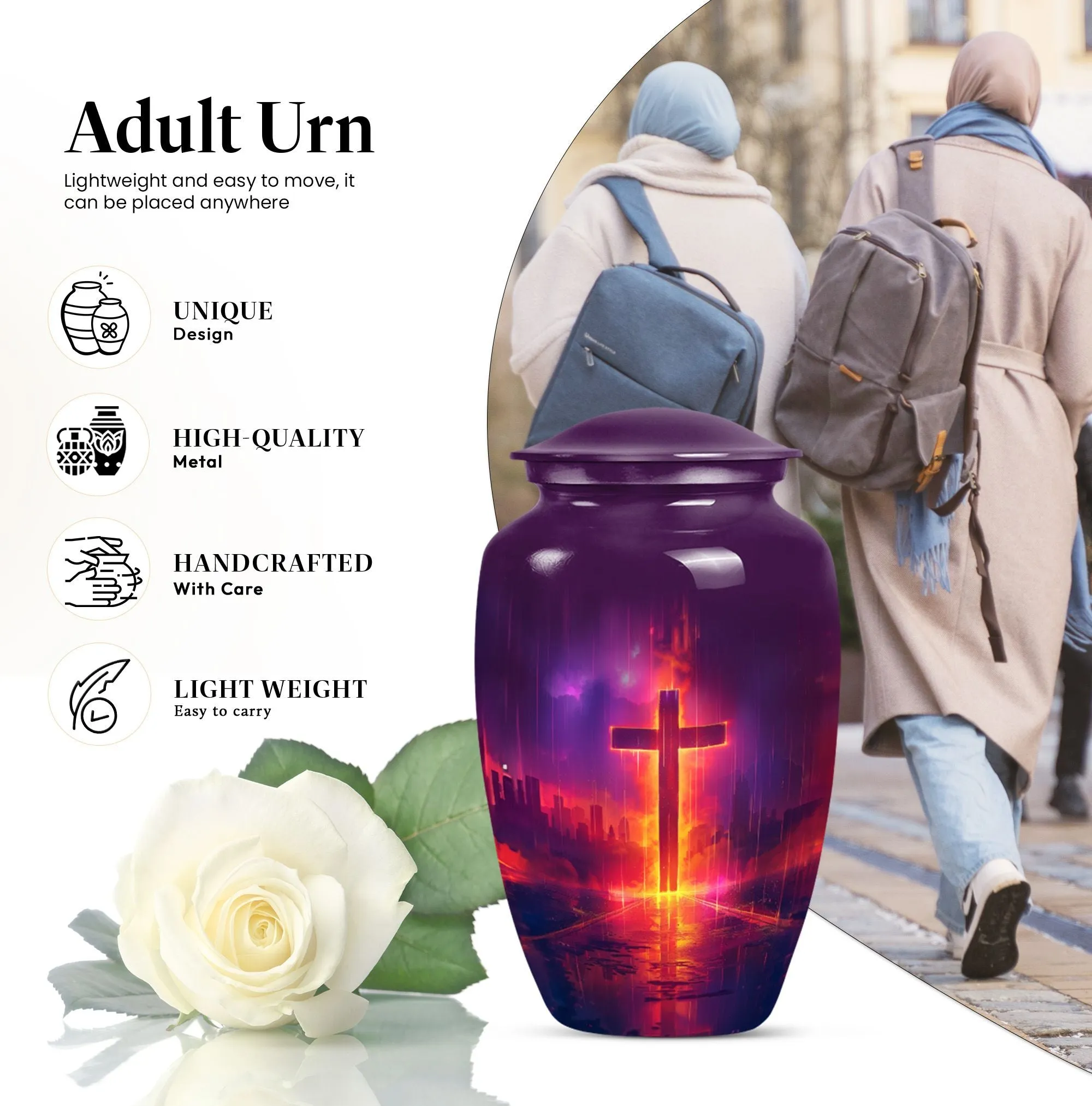 Classic Aurora Borealis Cross Urn - Cremation Solution for Men