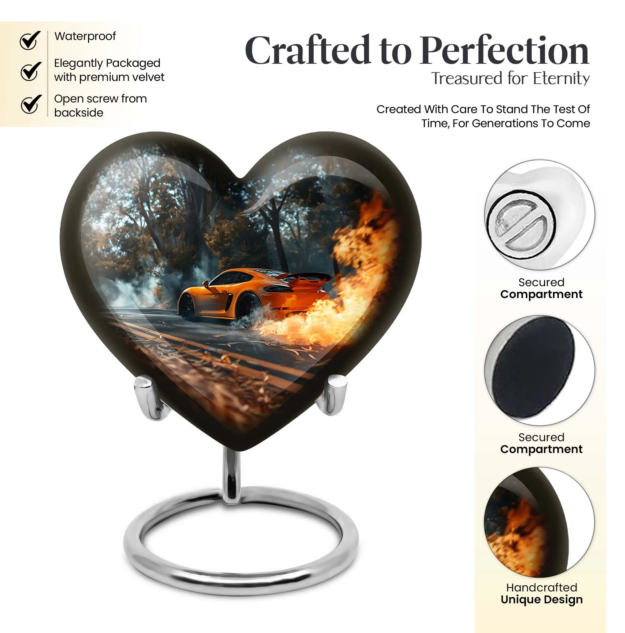 Classic Car Devotion - Large Cremation Heart Vessel for Men