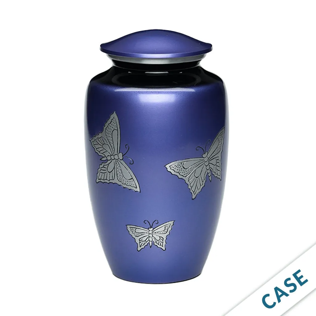 CLEARANCE ADULT -Classic Alloy Urn -2415– with engraved BUTTERFLIES - Case of 4