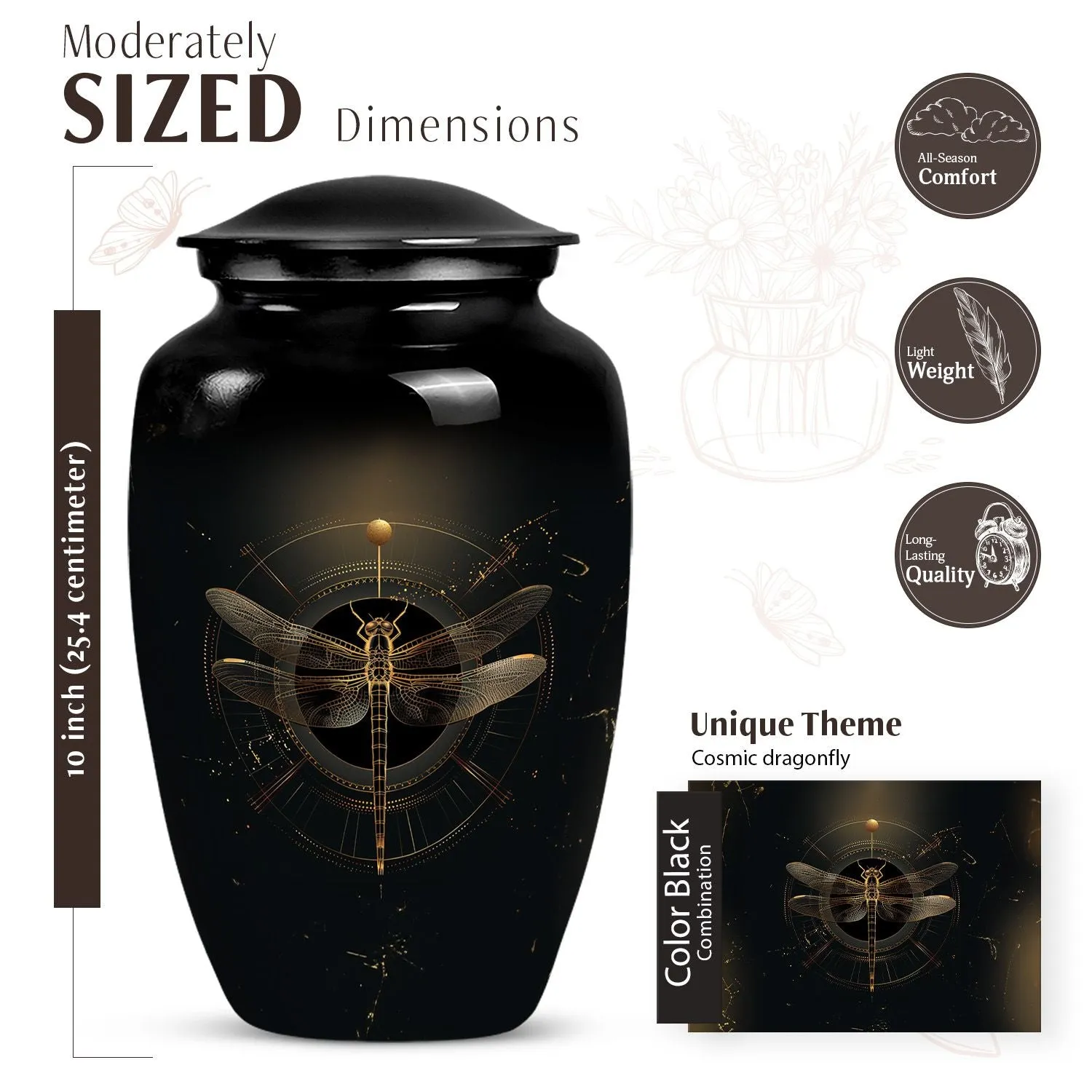 Cosmic Dragonfly : Celestial Cremation Medium Urn for Human Ashes