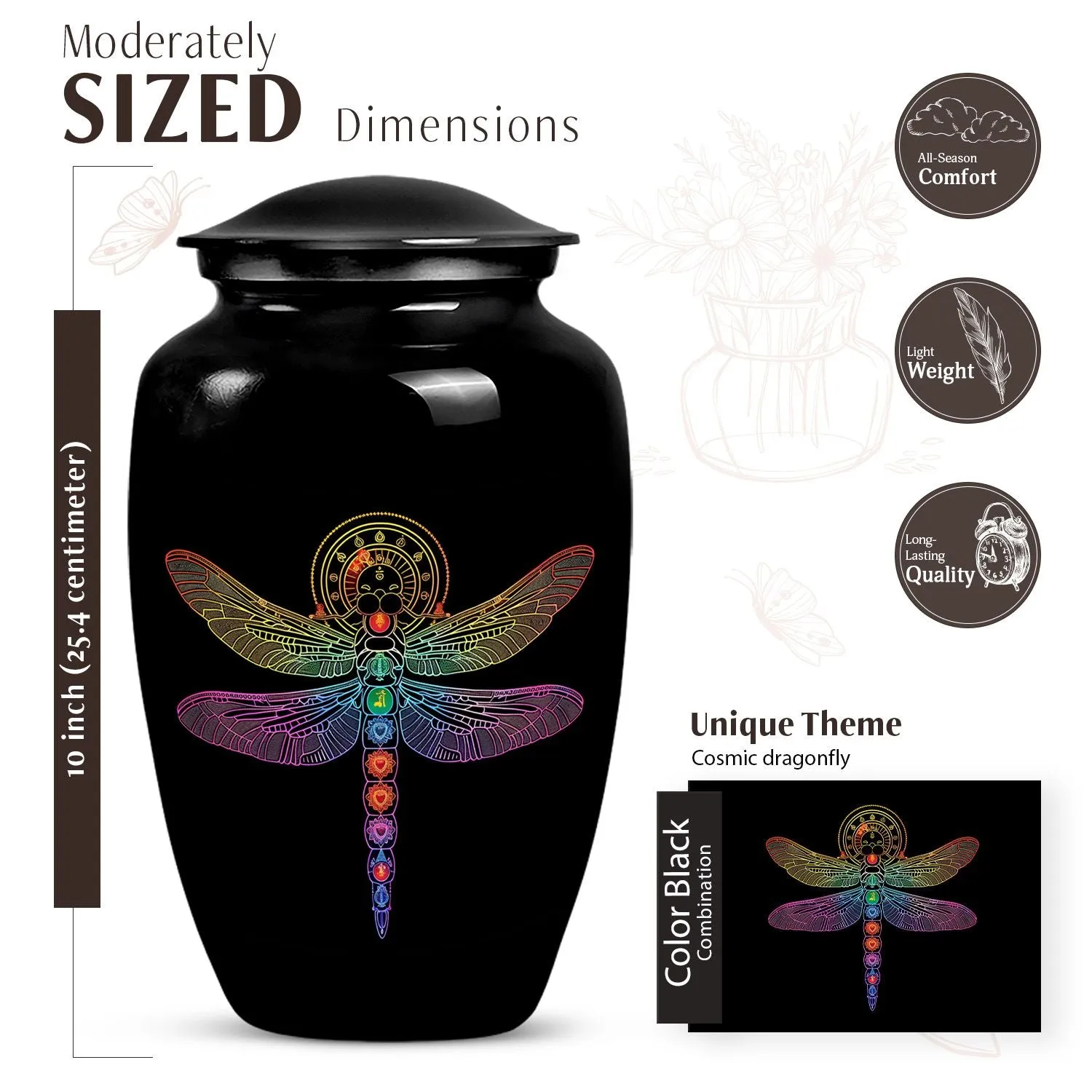 Cosmic Dragonfly Majesty – Sacred Cremation Urn for Ladies