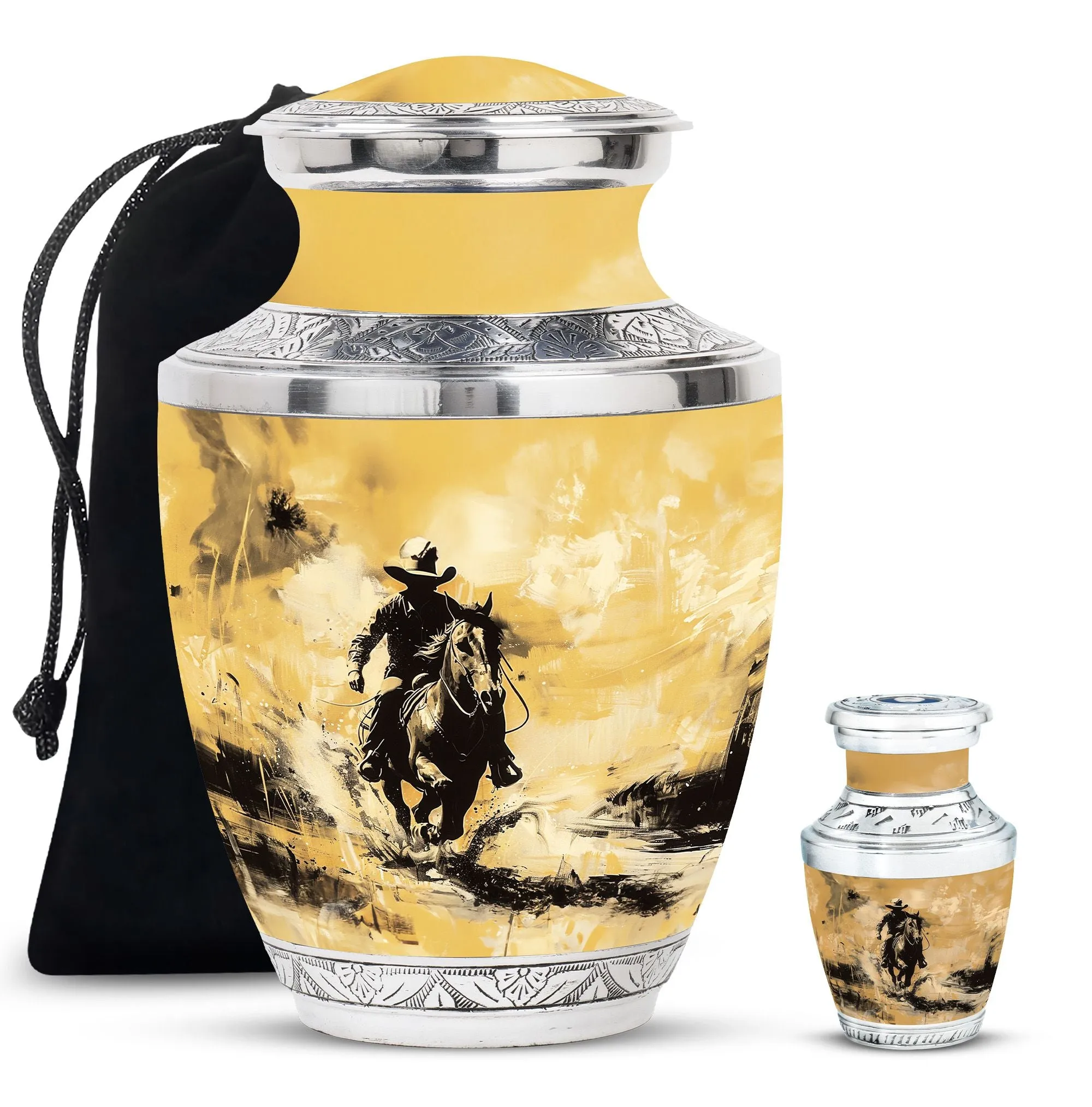 Cowboy Cremation Small Urn For Ashes Adult Male Memorial & Funeral Urn
