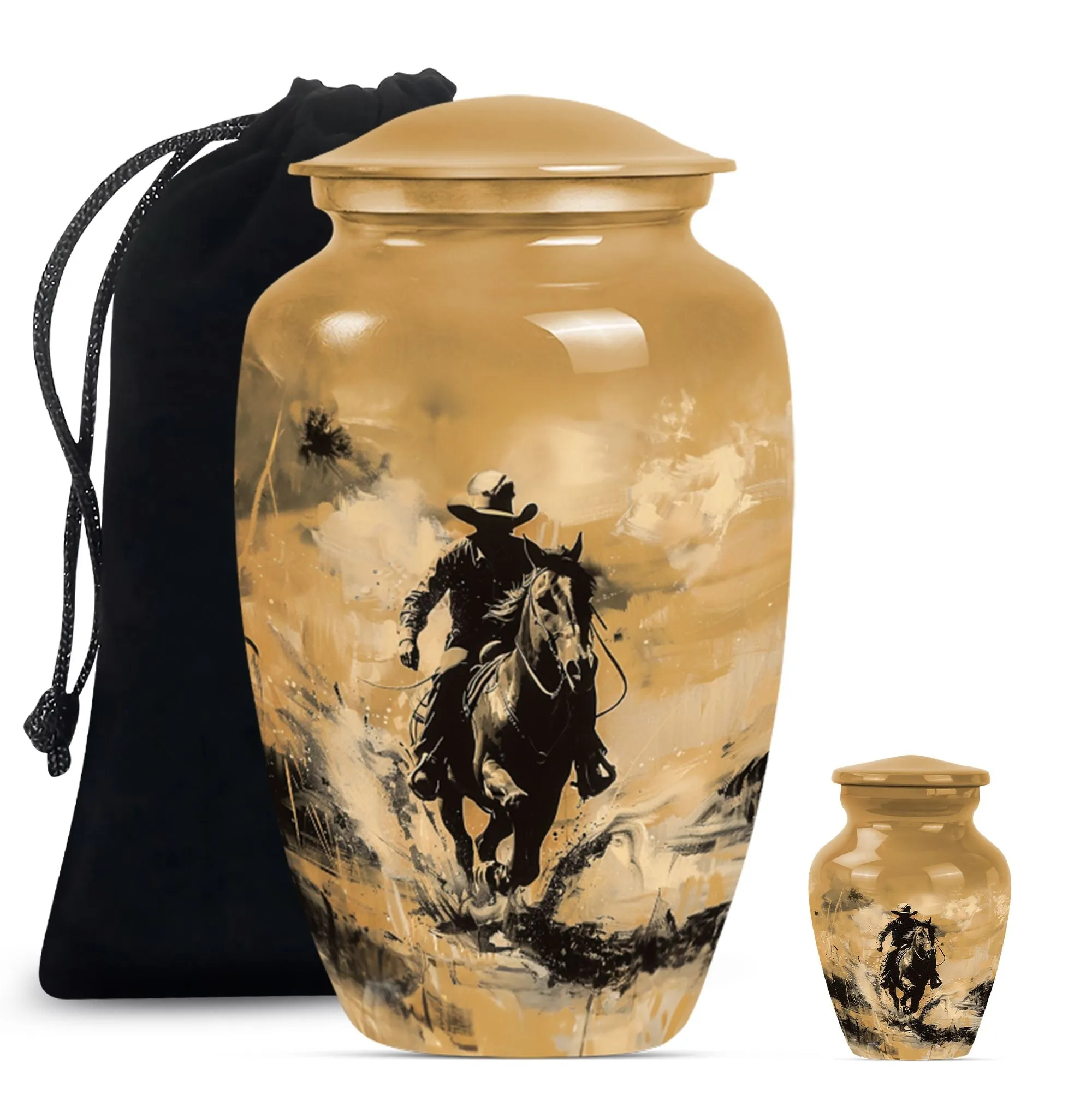 Cowboy Cremation Small Urn For Ashes Adult Male Memorial & Funeral Urn