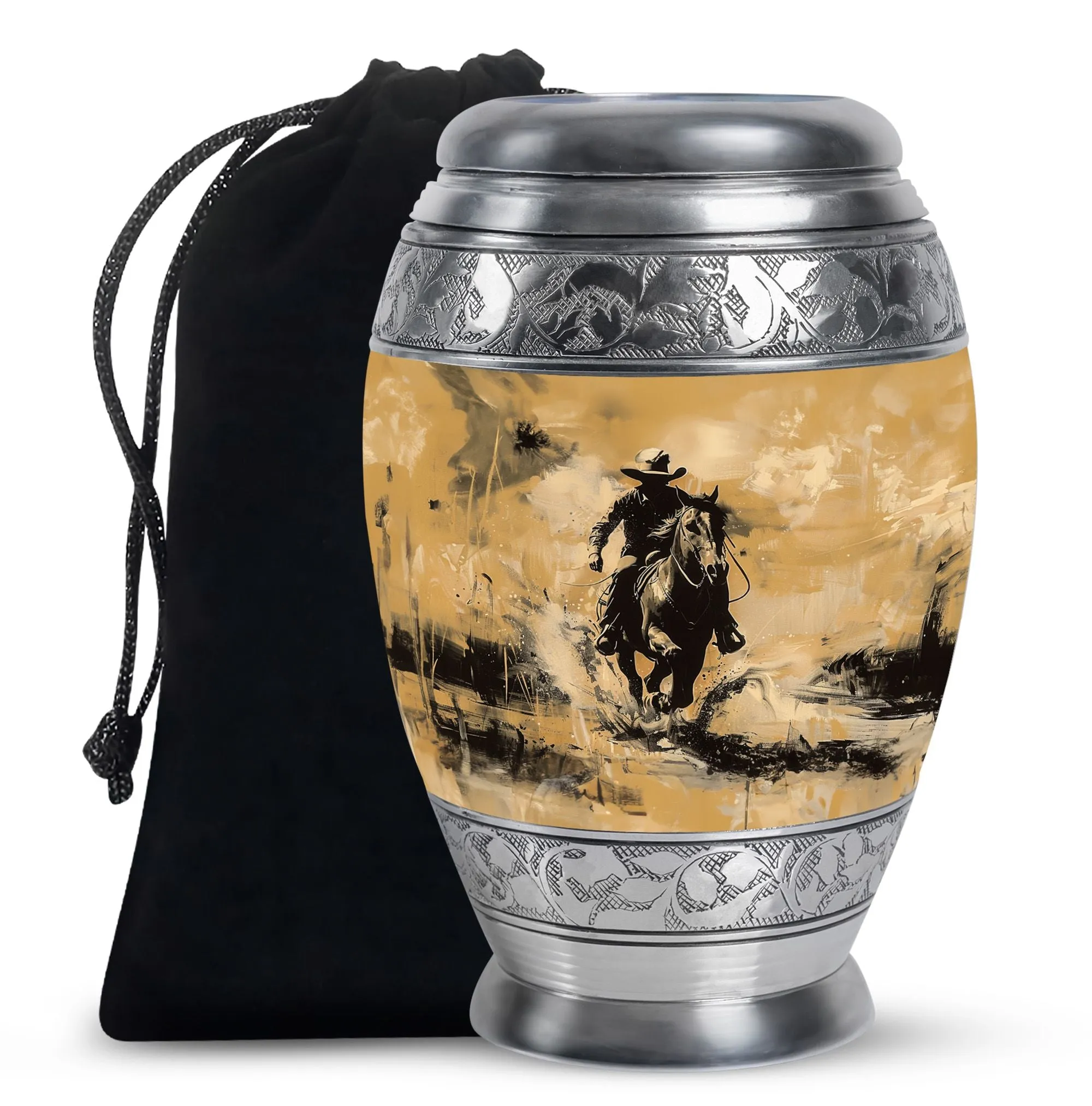 Cowboy Cremation Small Urn For Ashes Adult Male Memorial & Funeral Urn