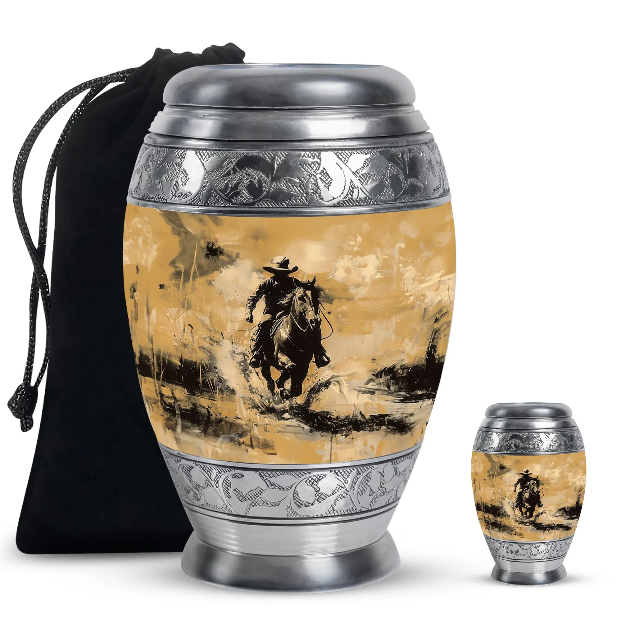 Cowboy Cremation Small Urn For Ashes Adult Male Memorial & Funeral Urn