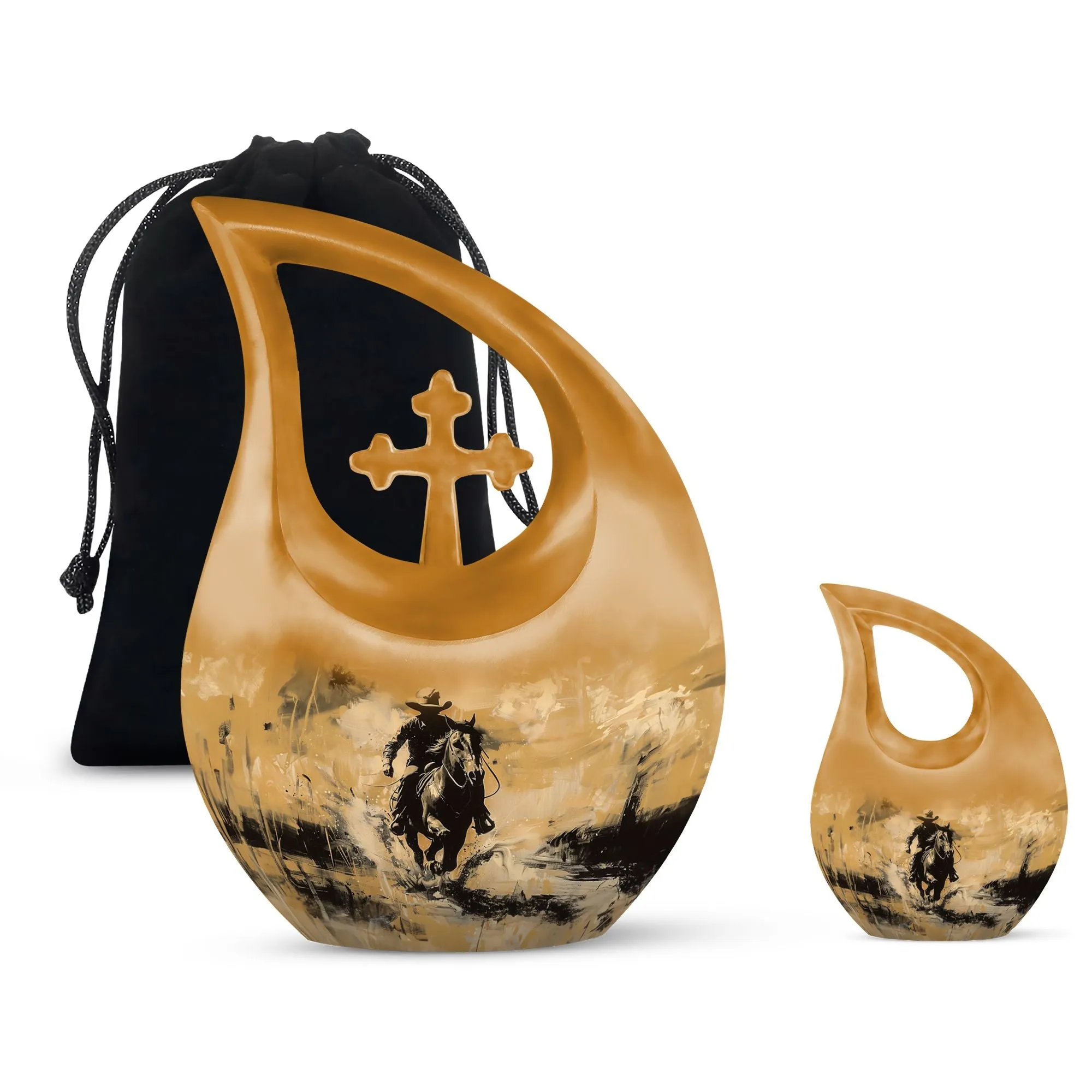 Cowboy Cremation Small Urn For Ashes Adult Male Memorial & Funeral Urn