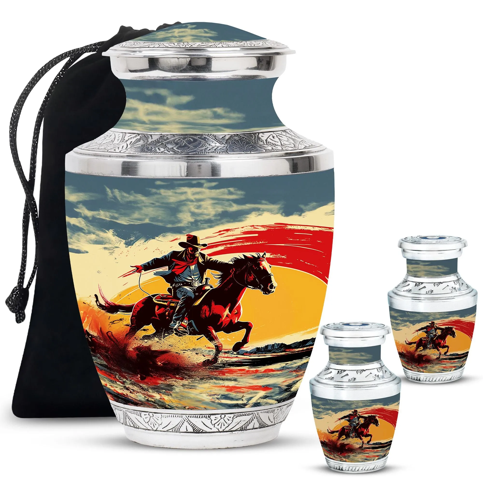 Cowboy Cremation Small Urn For Ashes Memorial & Funeral Urn