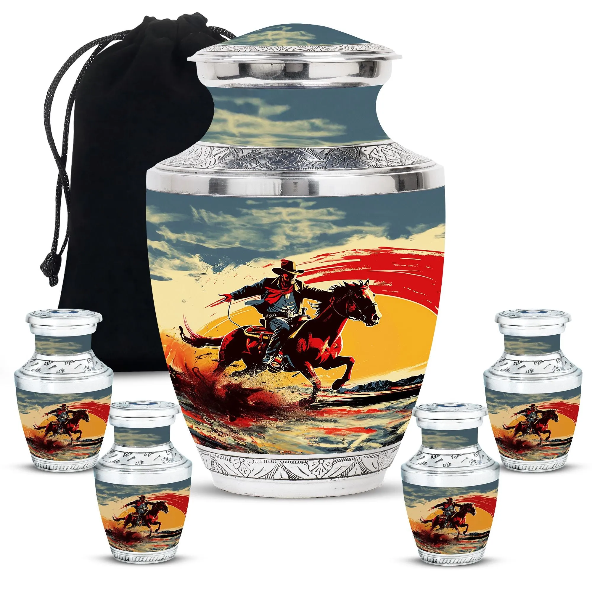 Cowboy Cremation Small Urn For Ashes Memorial & Funeral Urn