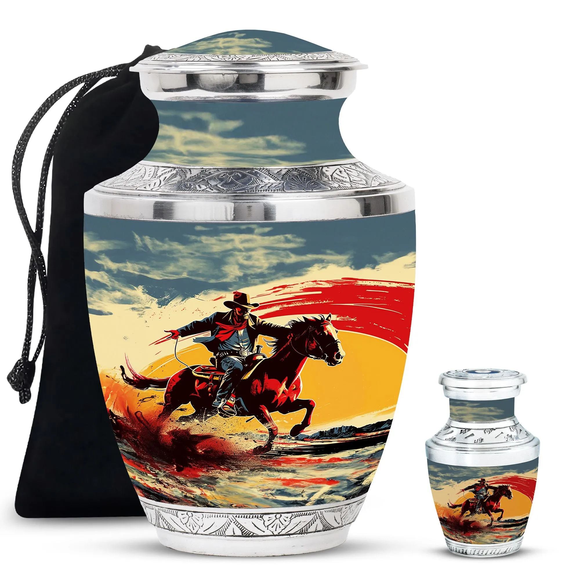 Cowboy Cremation Small Urn For Ashes Memorial & Funeral Urn