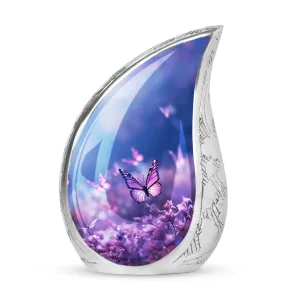 Cremation Urns: Purple Butterflies On Meadow - Large Urns For Women's Ashes