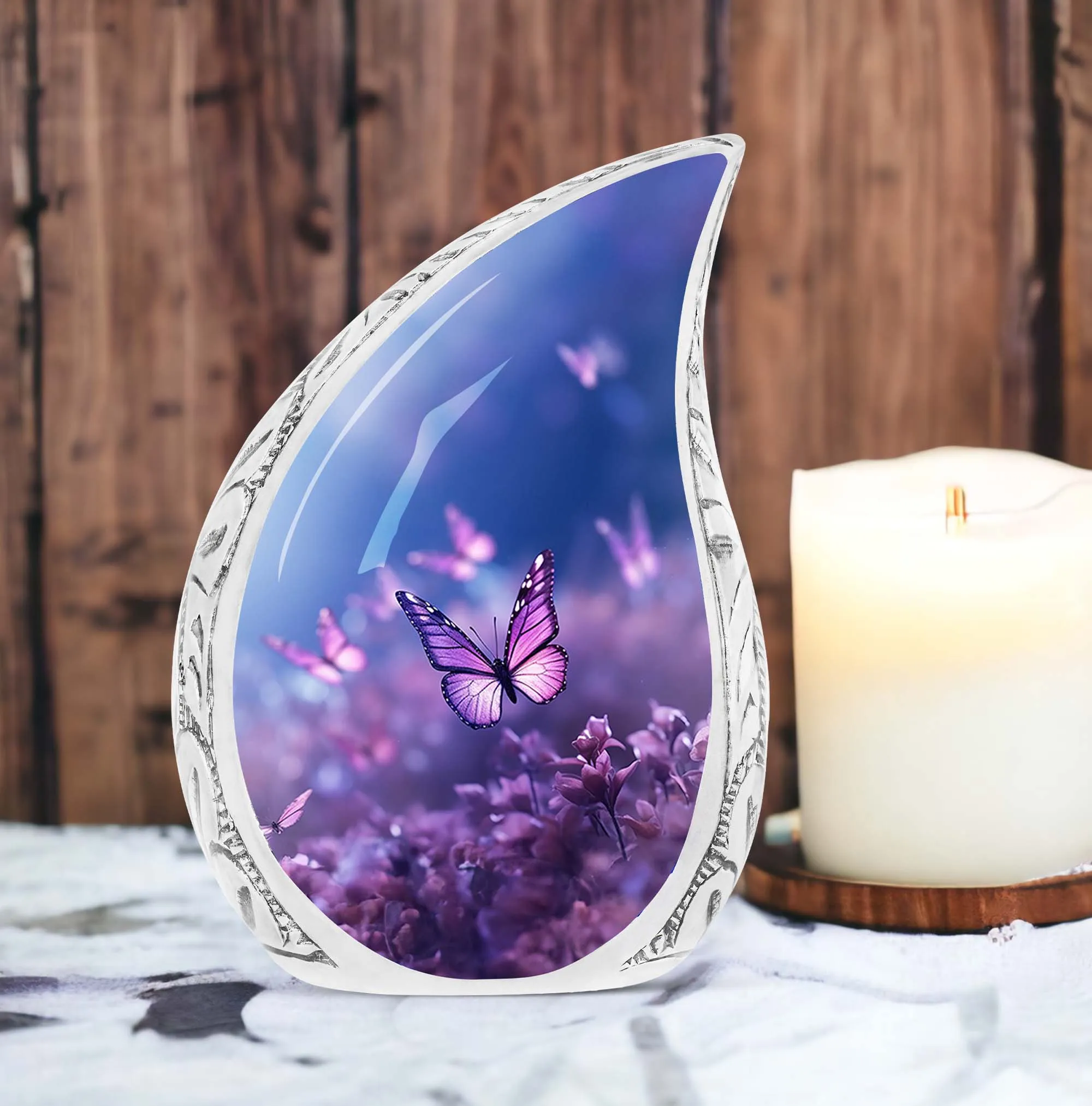 Cremation Urns: Purple Butterflies On Meadow - Large Urns For Women's Ashes