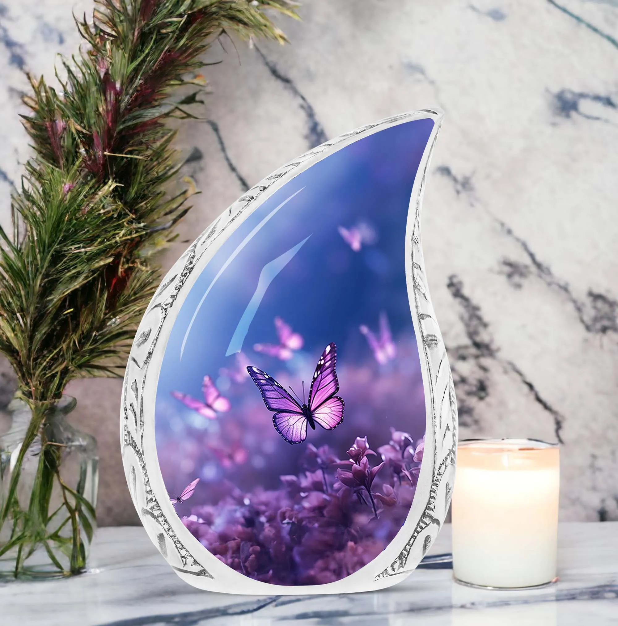 Cremation Urns: Purple Butterflies On Meadow - Large Urns For Women's Ashes