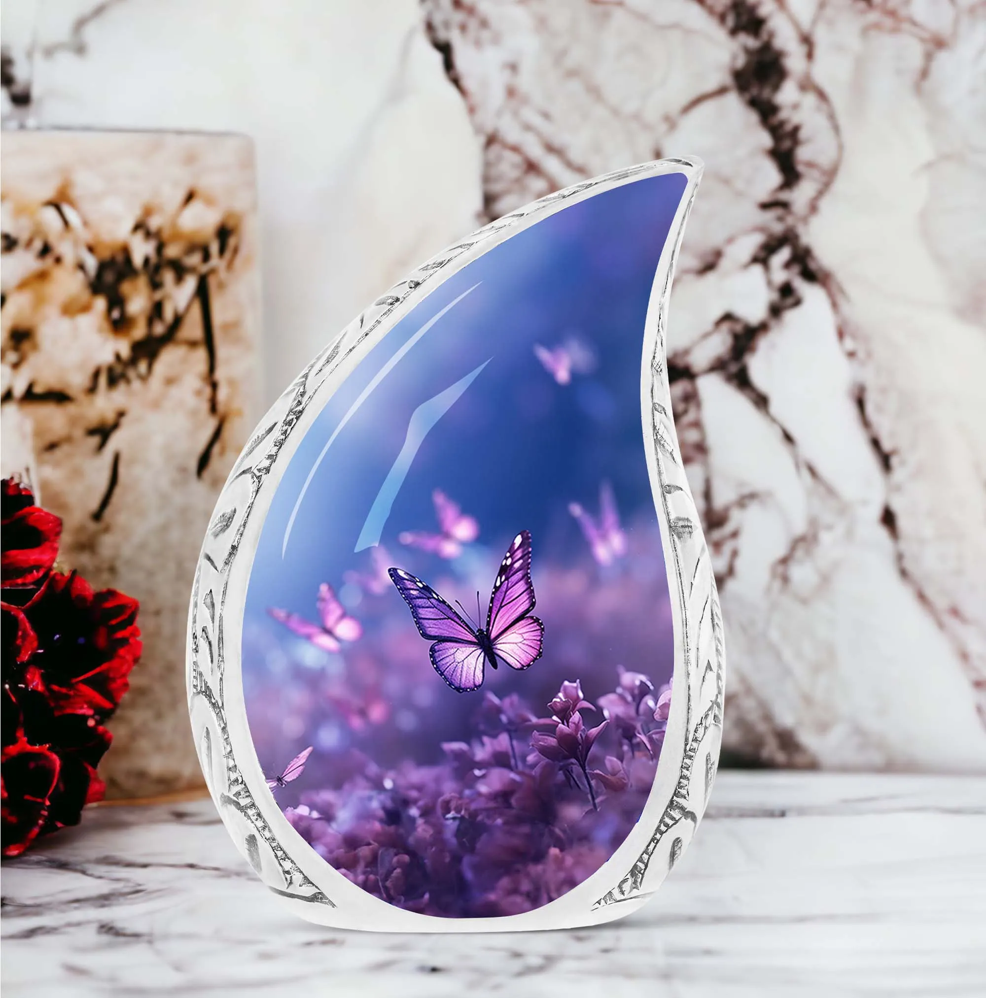 Cremation Urns: Purple Butterflies On Meadow - Large Urns For Women's Ashes