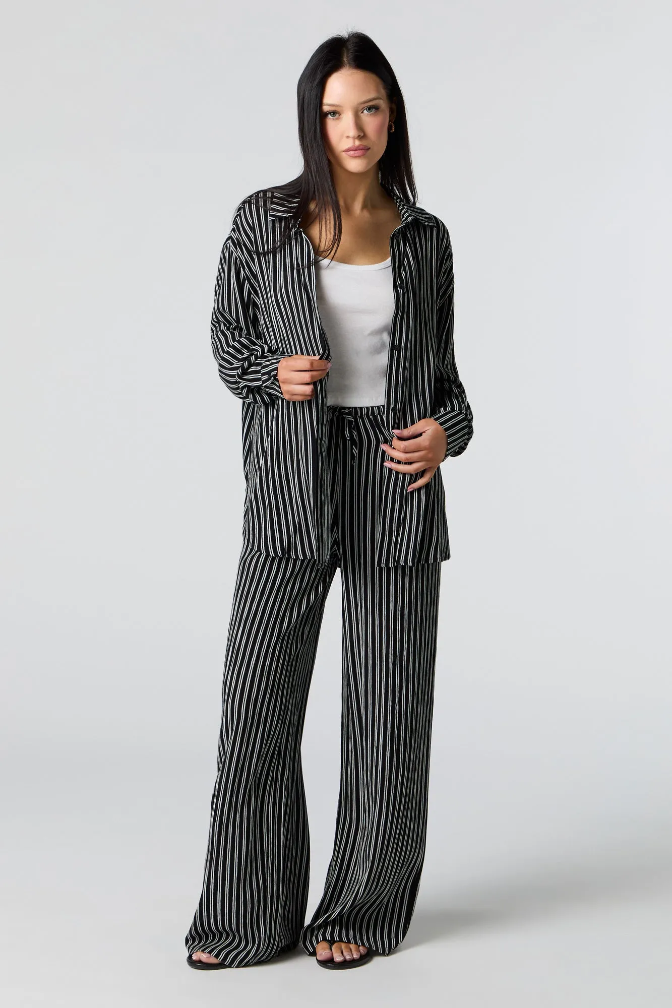Crinkle Oversized Button-Up Top