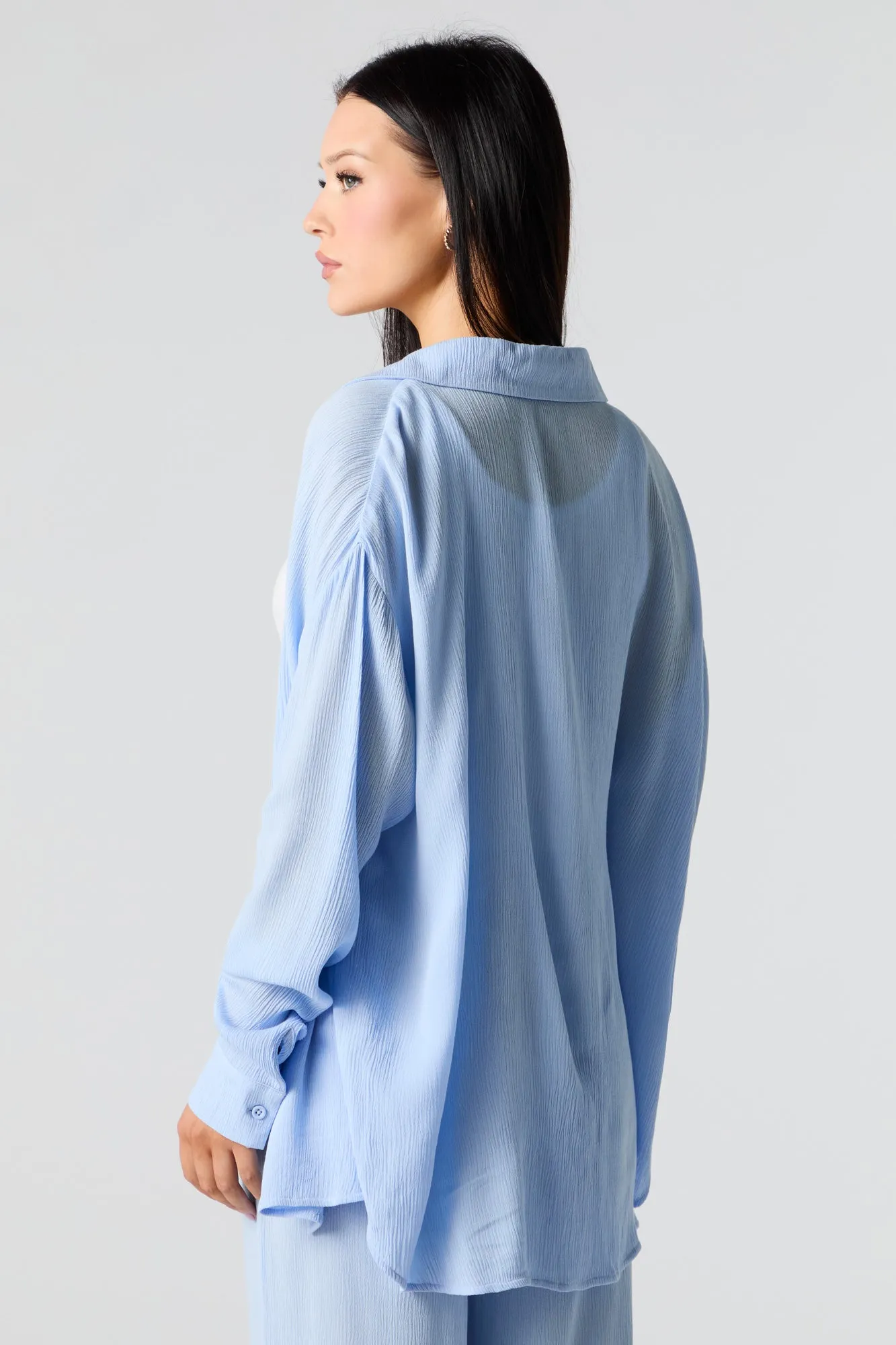 Crinkle Oversized Button-Up Top