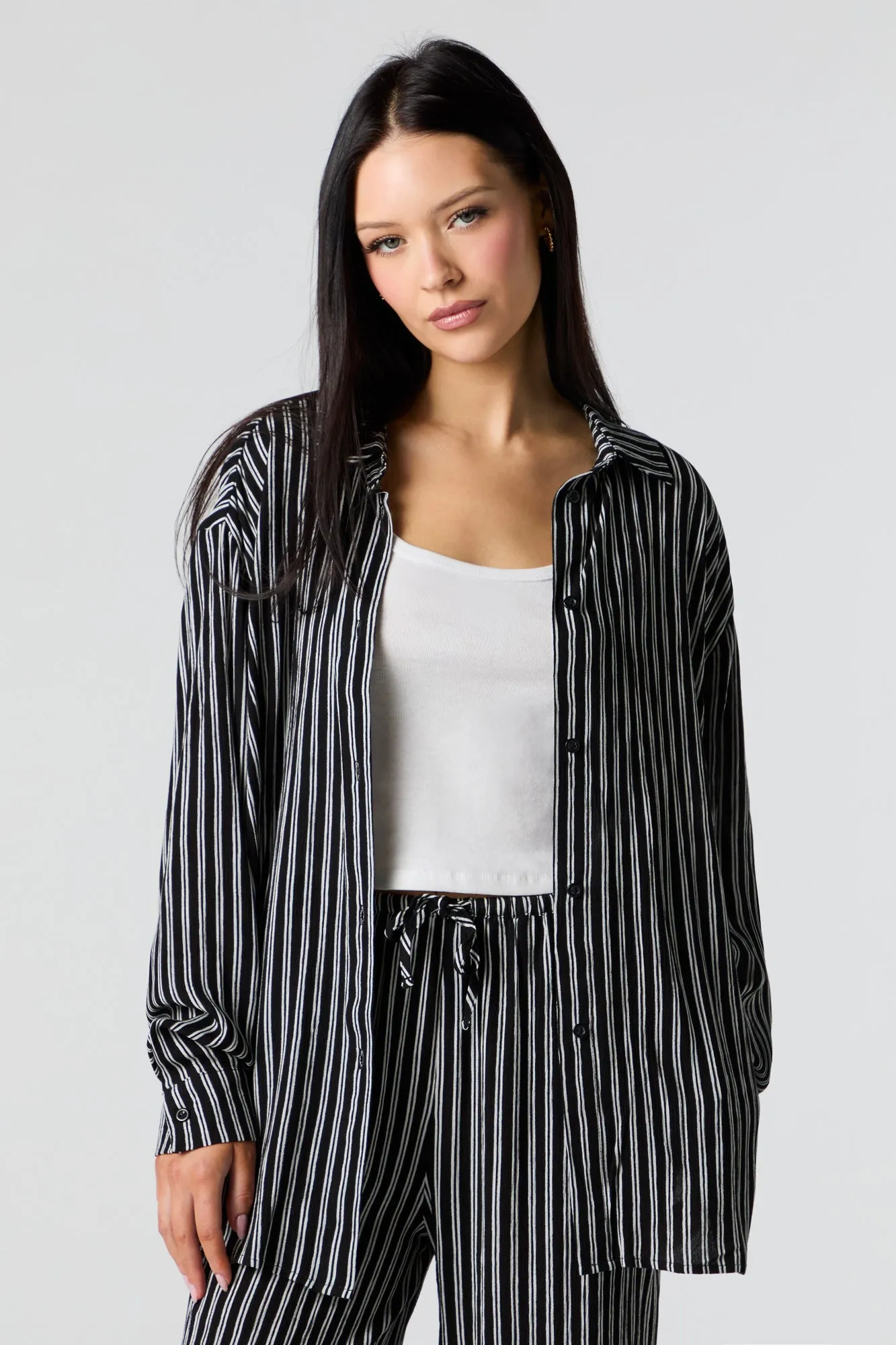 Crinkle Oversized Button-Up Top