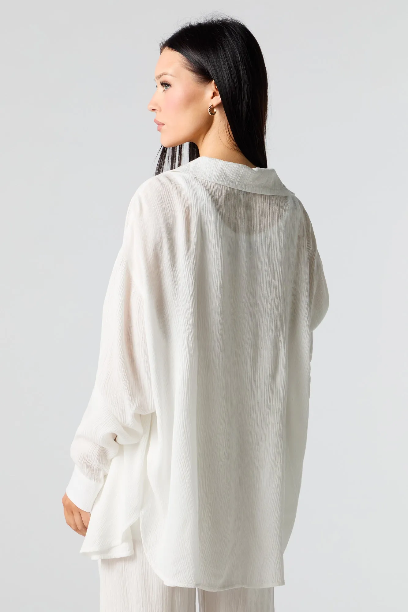 Crinkle Oversized Button-Up Top