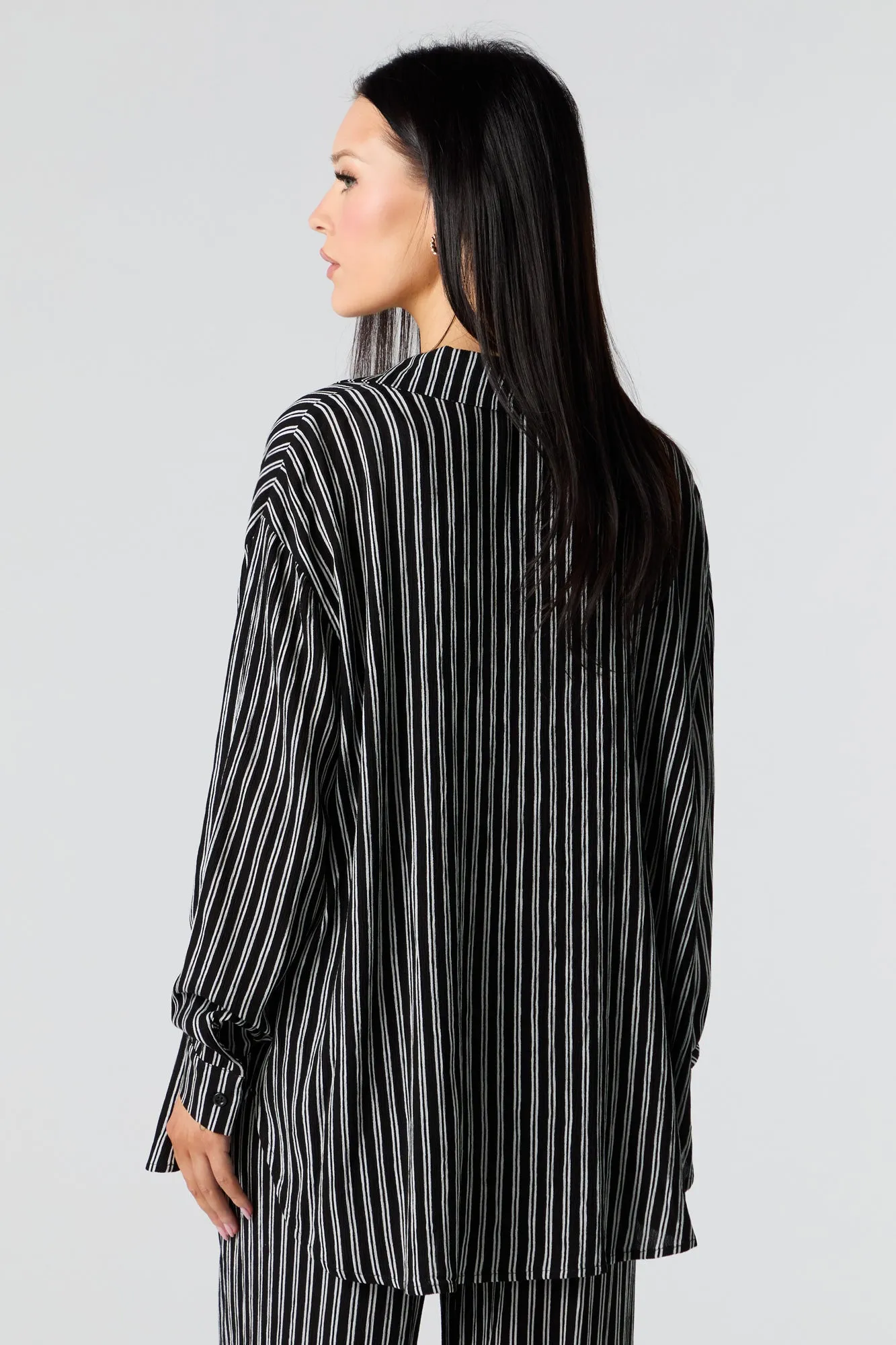 Crinkle Oversized Button-Up Top