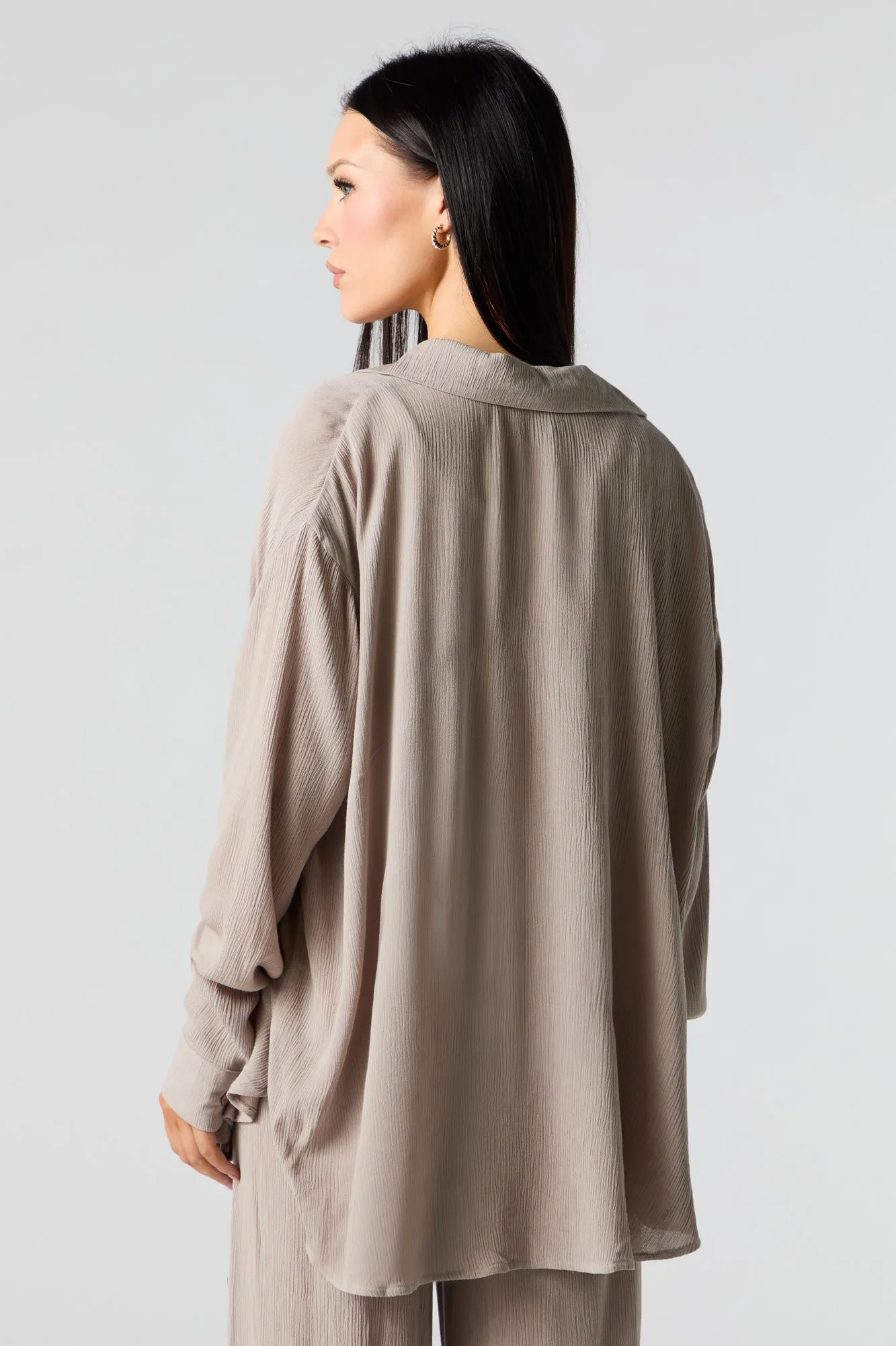 Crinkle Oversized Button-Up Top