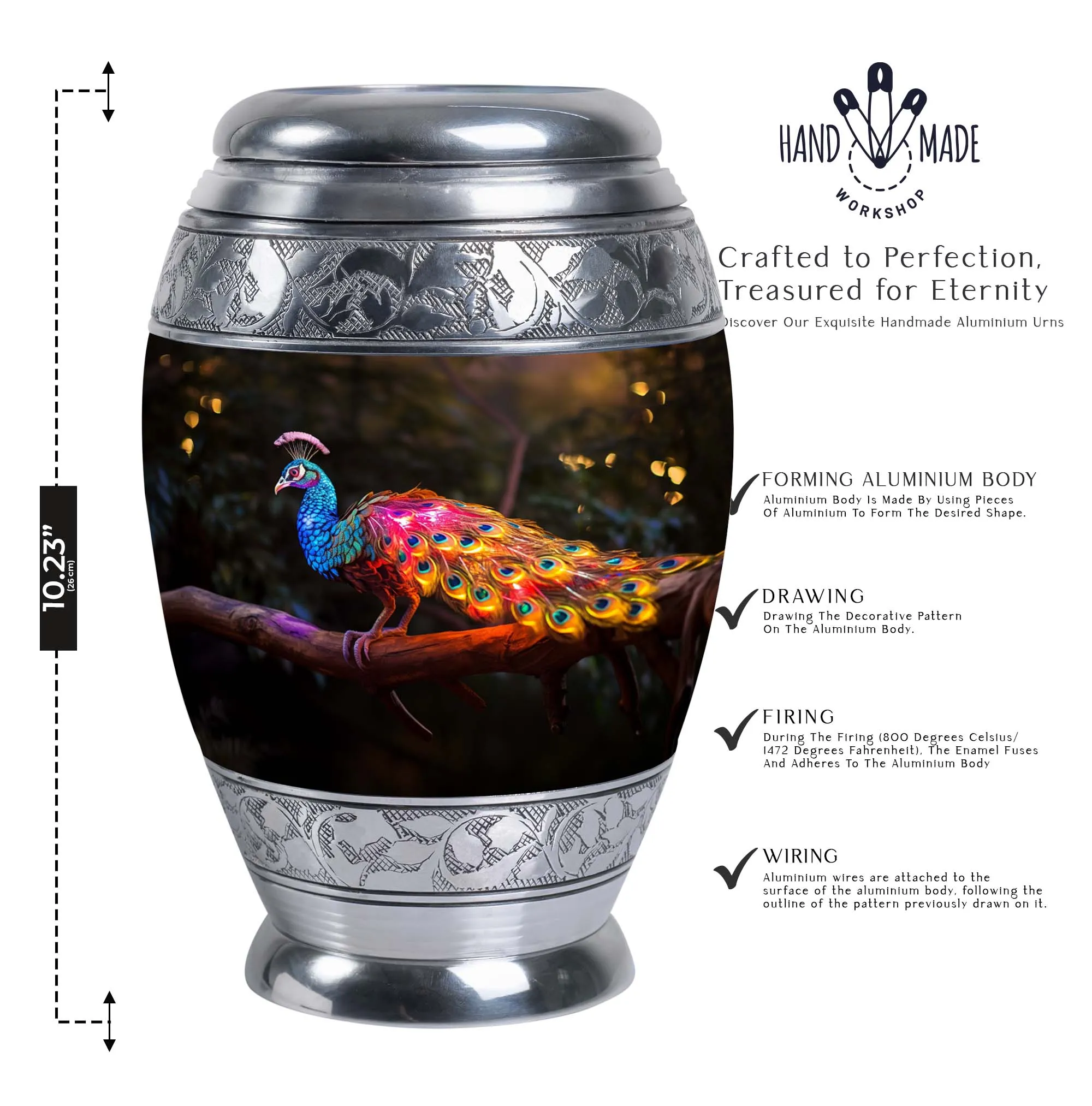 Dancing Peacock Urn - Cherished Memorial Urn For Storing Ashes