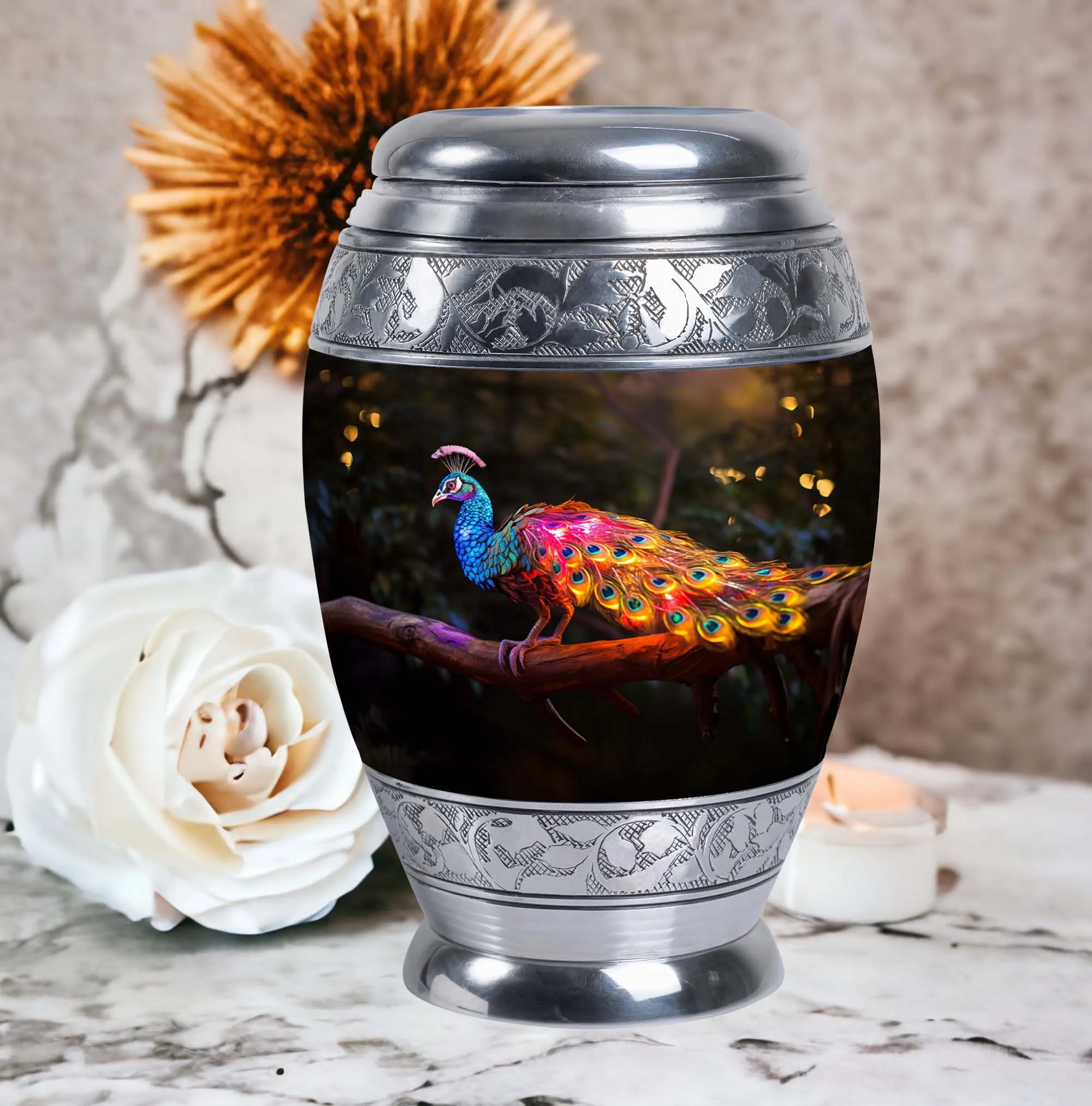 Dancing Peacock Urn - Cherished Memorial Urn For Storing Ashes