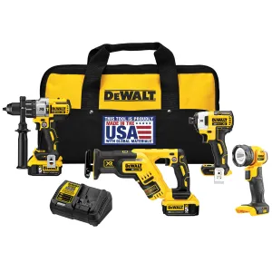 DeWALT DCK494P2 20V 4-Tool Hammer Drill, Driver, Recip Saw and Light Combo