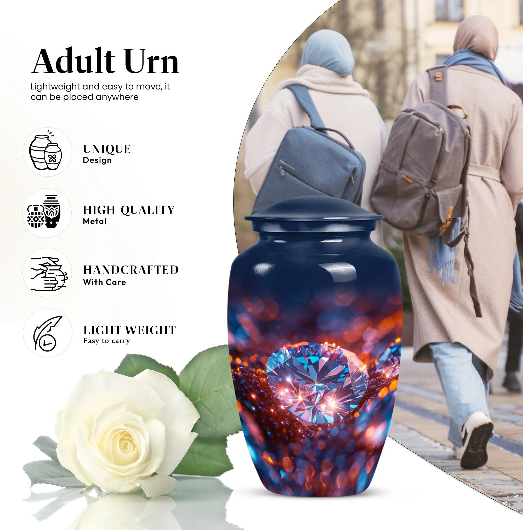Diamond Tranquillity: Cherished Memorial Urn for Women