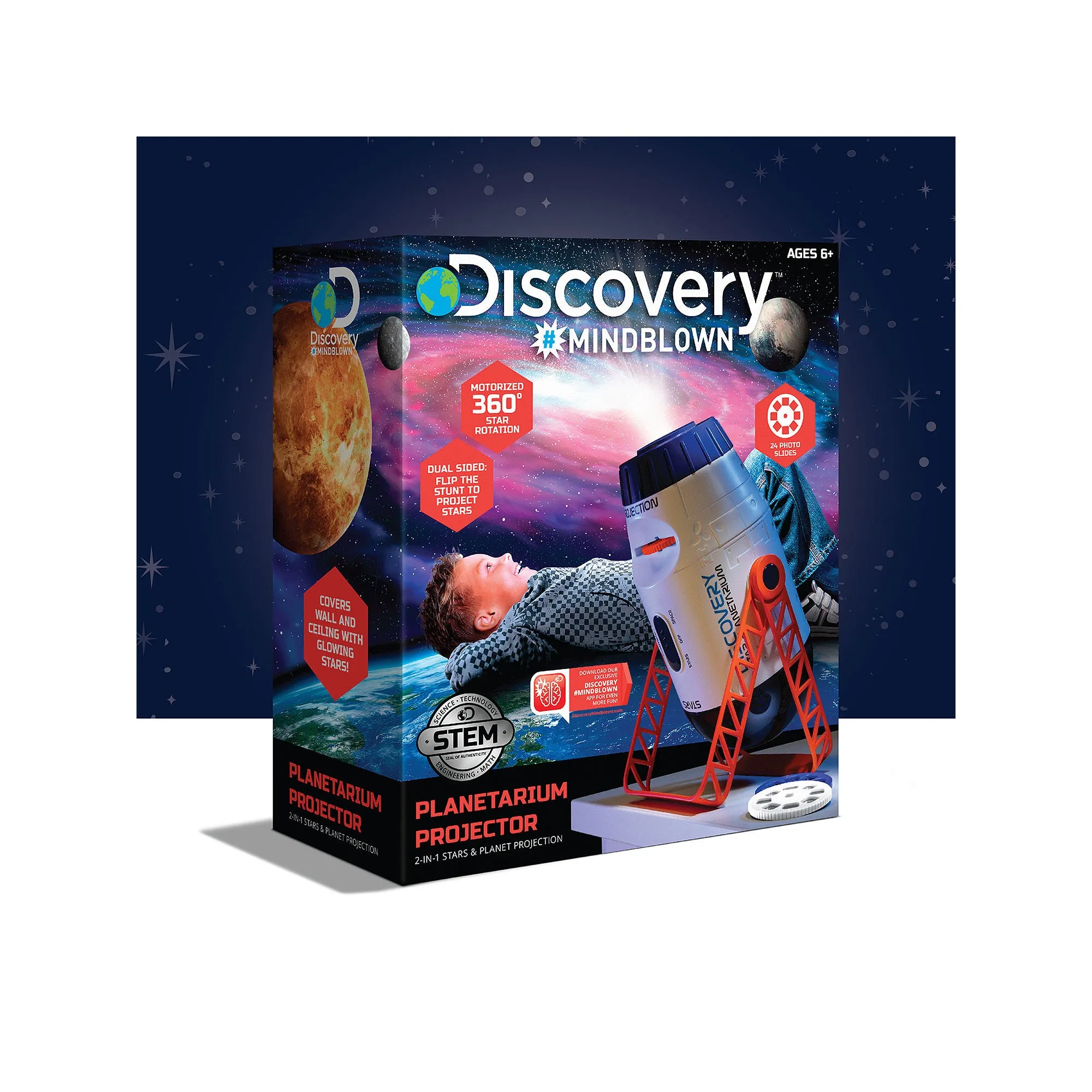 Discovery Kids 1013631 2-In-1 Reversible Planetarium Space Projector 360-Degree Rotation Moving Stars