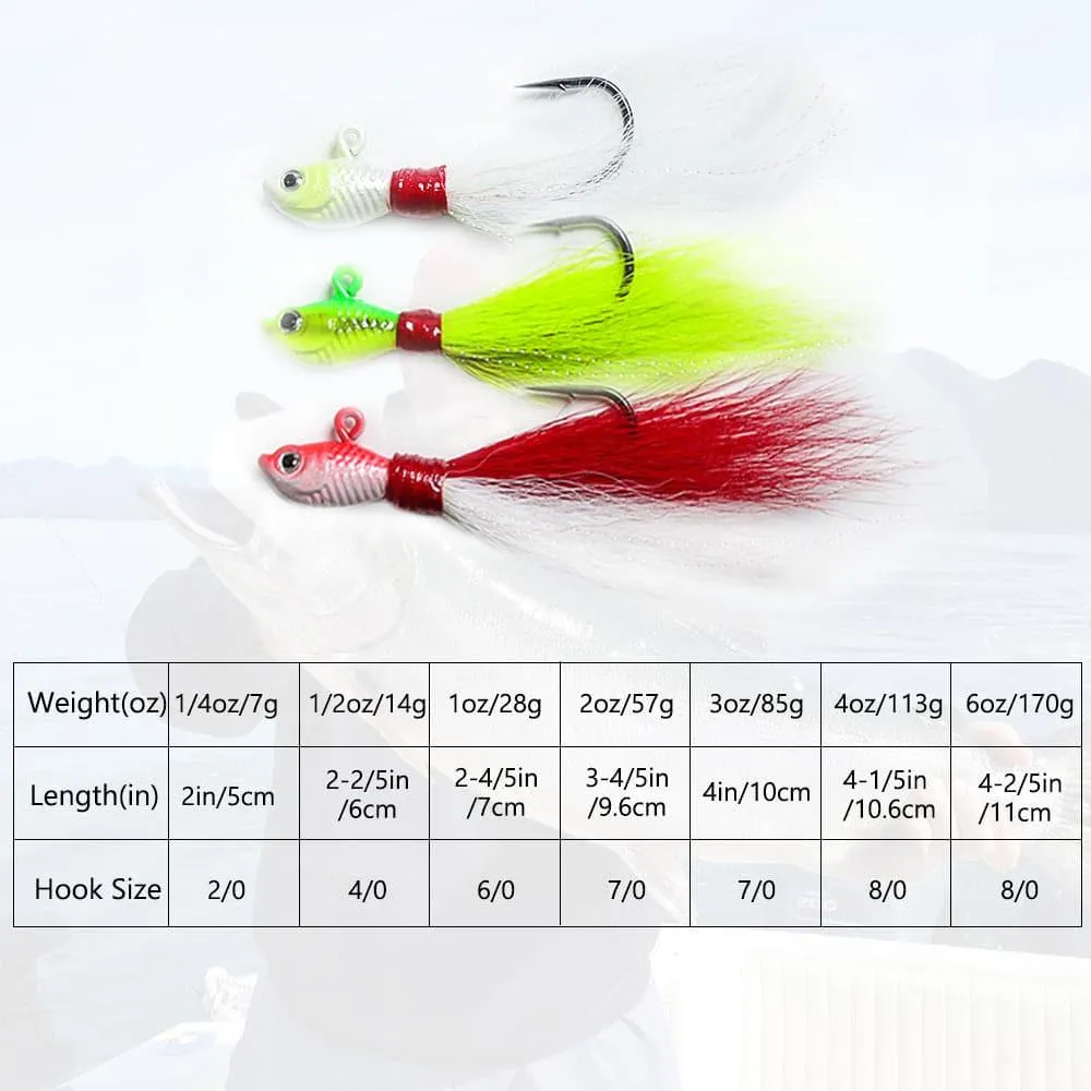 Dr.Fish 3pcs Bucktail Jigs 1/2oz-2oz