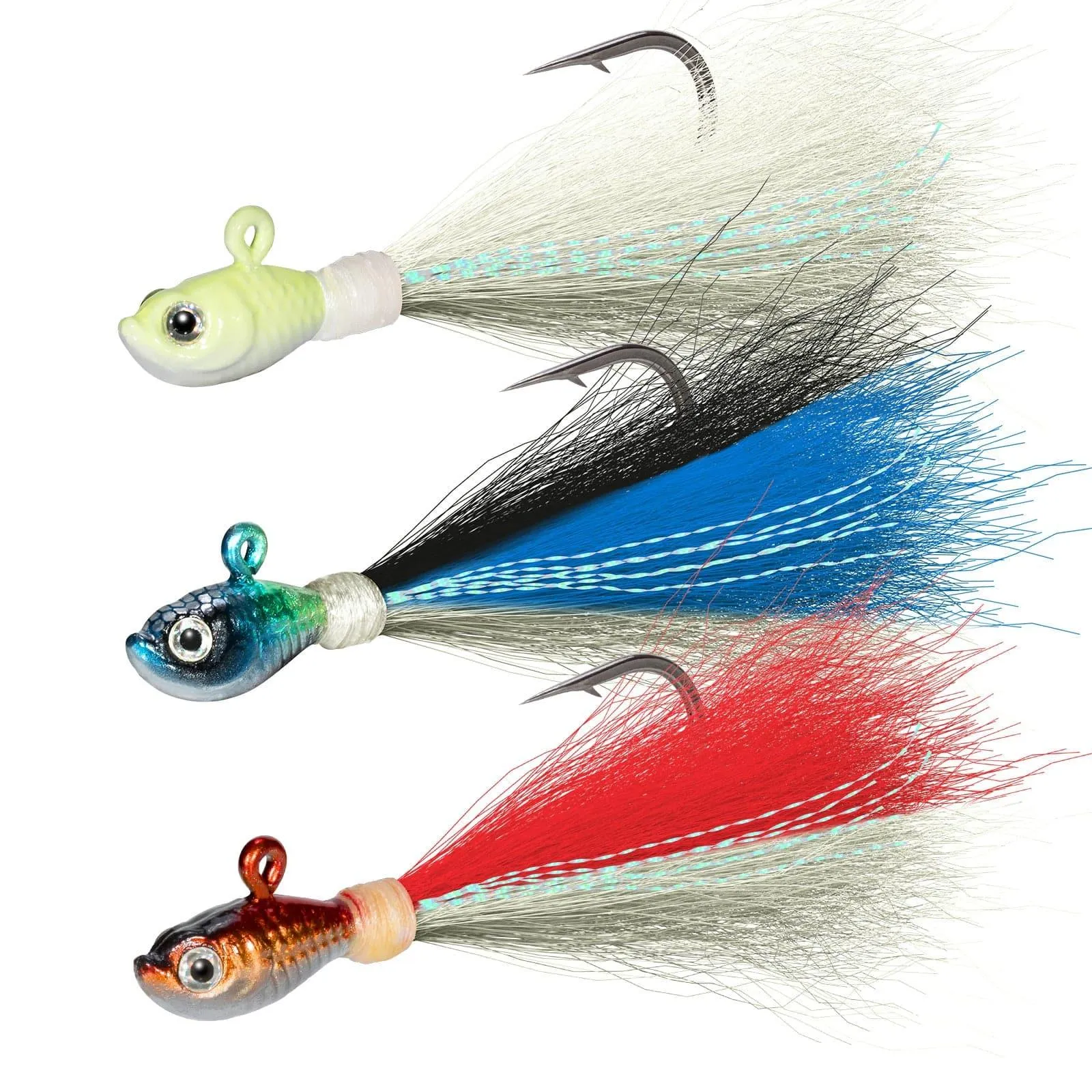 Dr.Fish 3pcs Bucktail Jigs 1/2oz-2oz