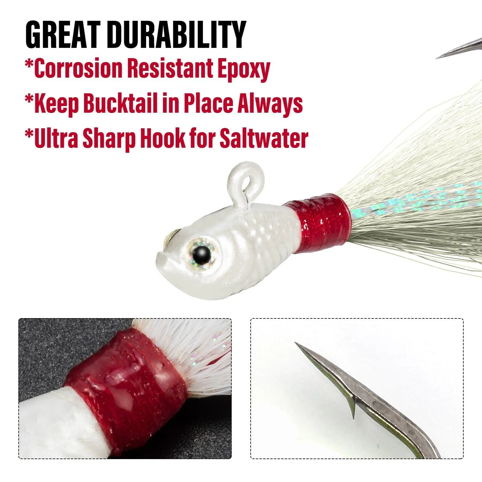 Dr.Fish 3pcs Bucktail Jigs 1/2oz-2oz