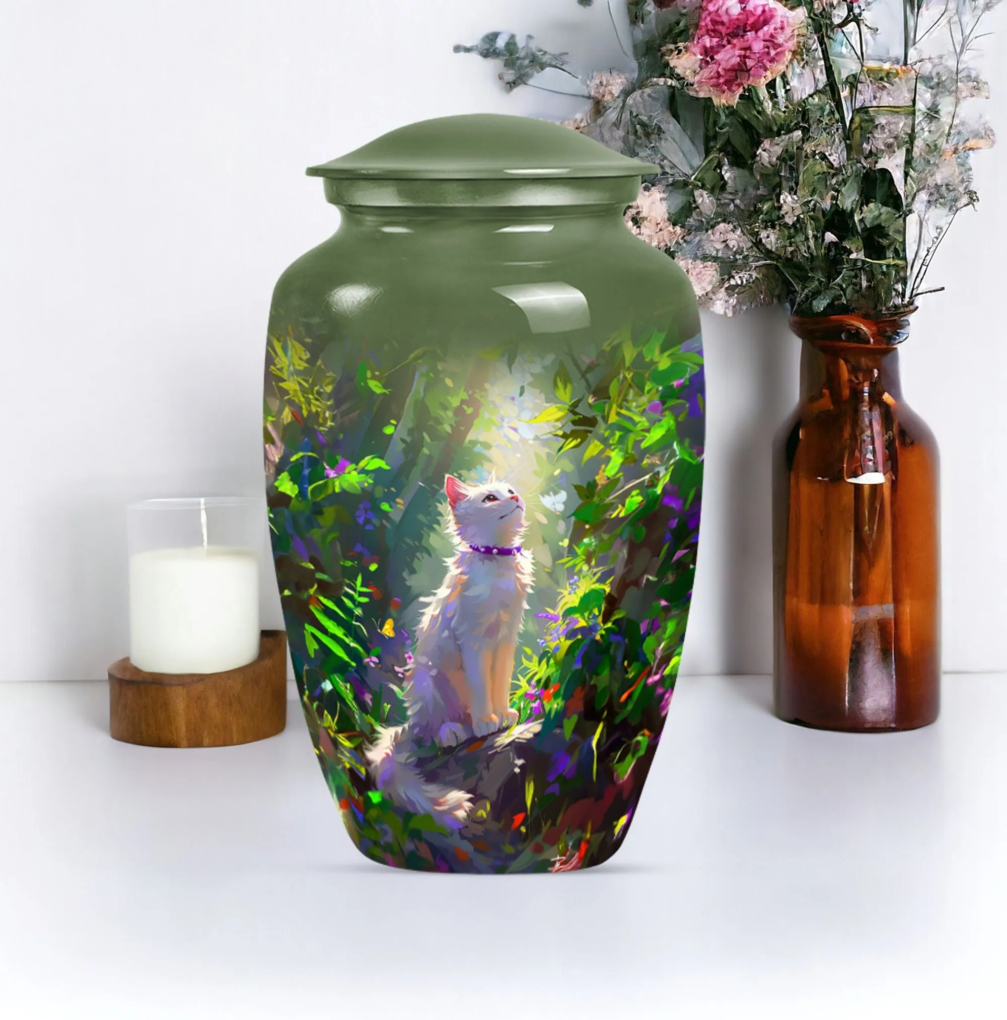 Eternal Harmony White Cat Cremation Urn for Human Ashes Man