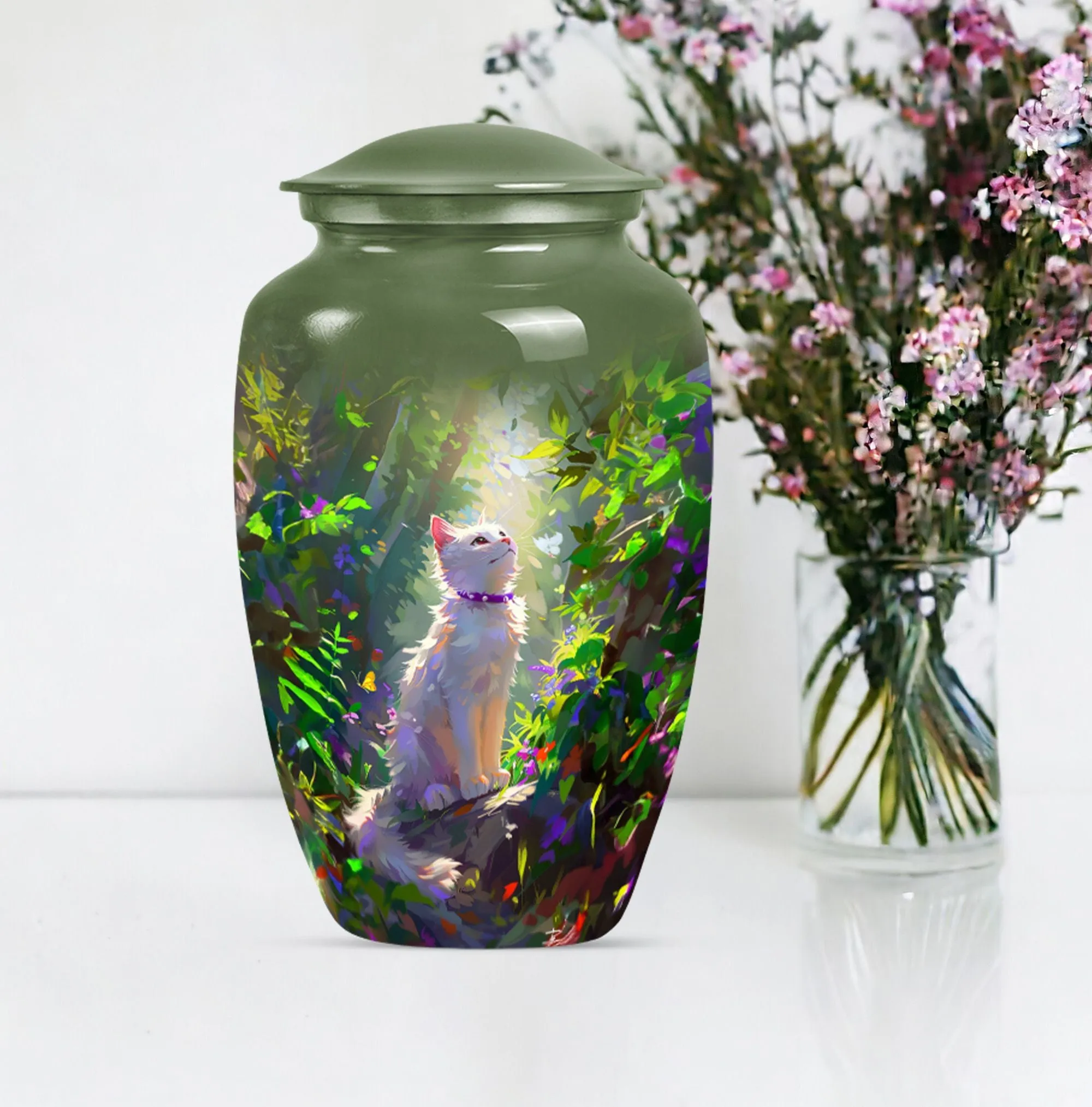 Eternal Harmony White Cat Cremation Urn for Human Ashes Man