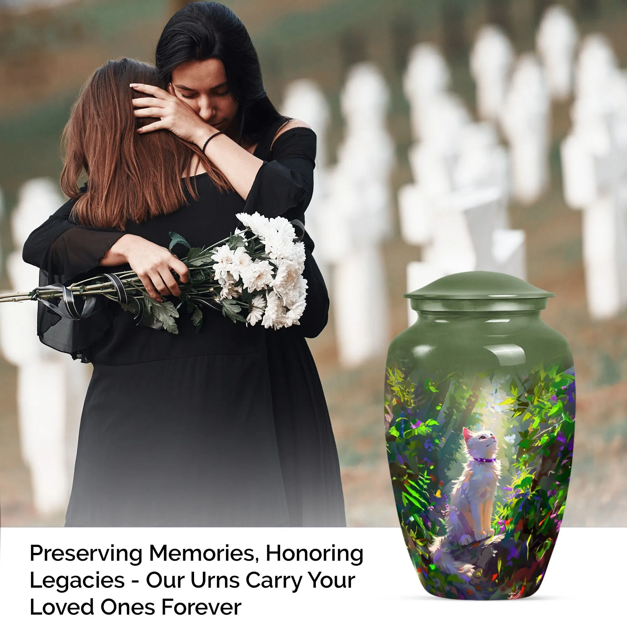 Eternal Harmony White Cat Cremation Urn for Human Ashes Man
